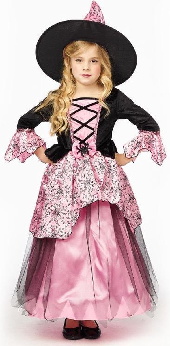 Kostuum heks m/hoed - roze - 128