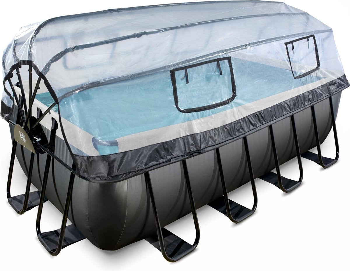 EXIT Zwembad 400x200x122cm  overkapping en zandfilterpomp - black leather
