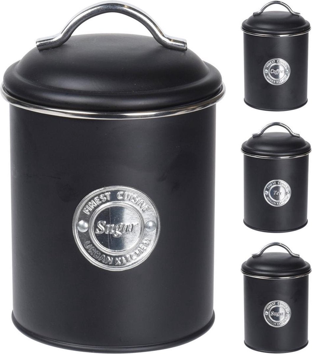 Voorraadblikken set 3-delig zwart retro