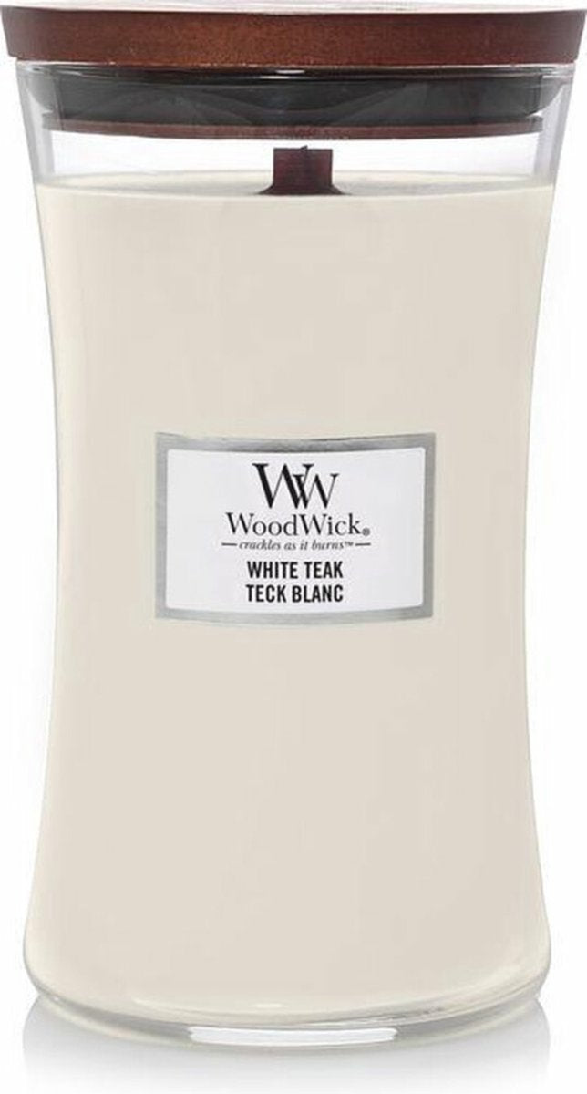 WOODWICK Geurkaars large - white teak