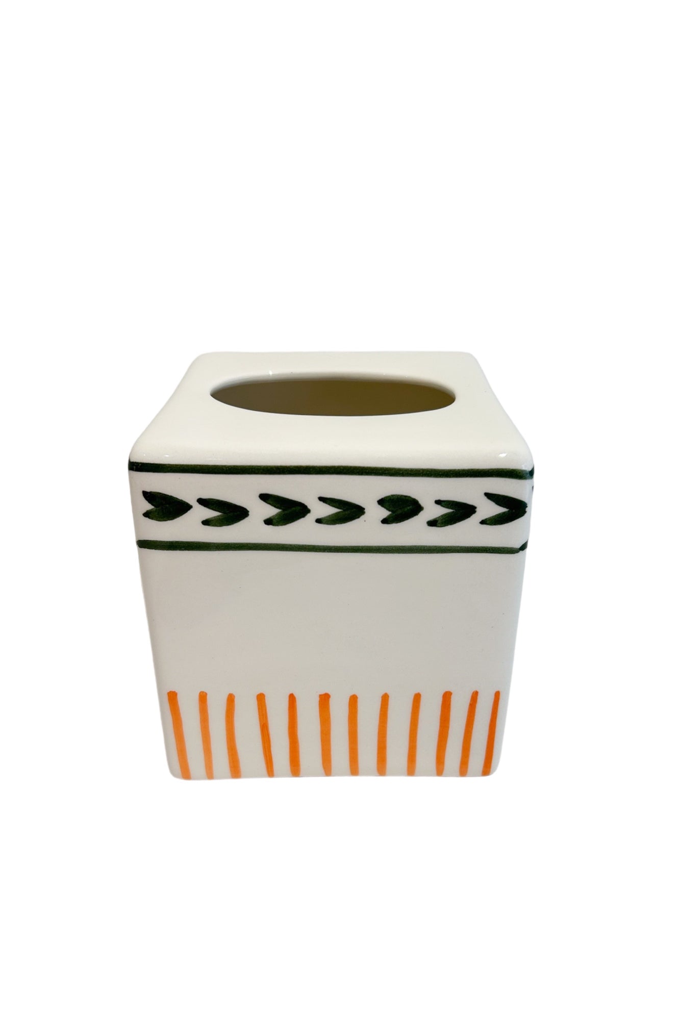 VAL Tissue box - 13.5x13.5x15cm - groen/ oranje ( keramiek zakdoekhouder)