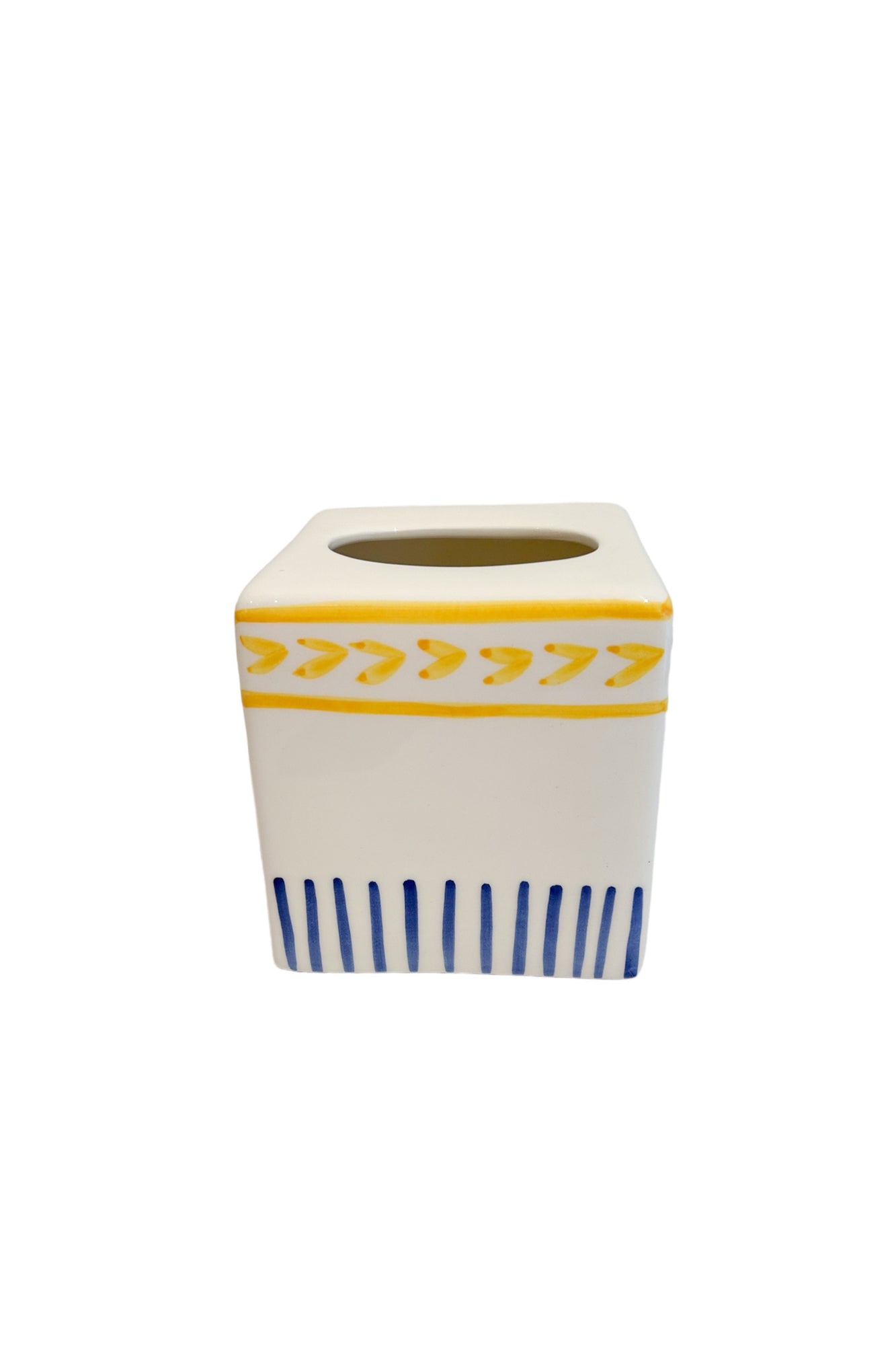 VAL Tissue box - 13.5x13.5x15cm - geel/ blauw       ( keramiek zakdoekhouder)