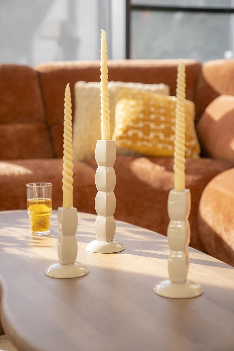 BY BOO Prinz set 3 kandelaars - beige - 10x28cm / 10x21cm / 10x15cm   TU UC