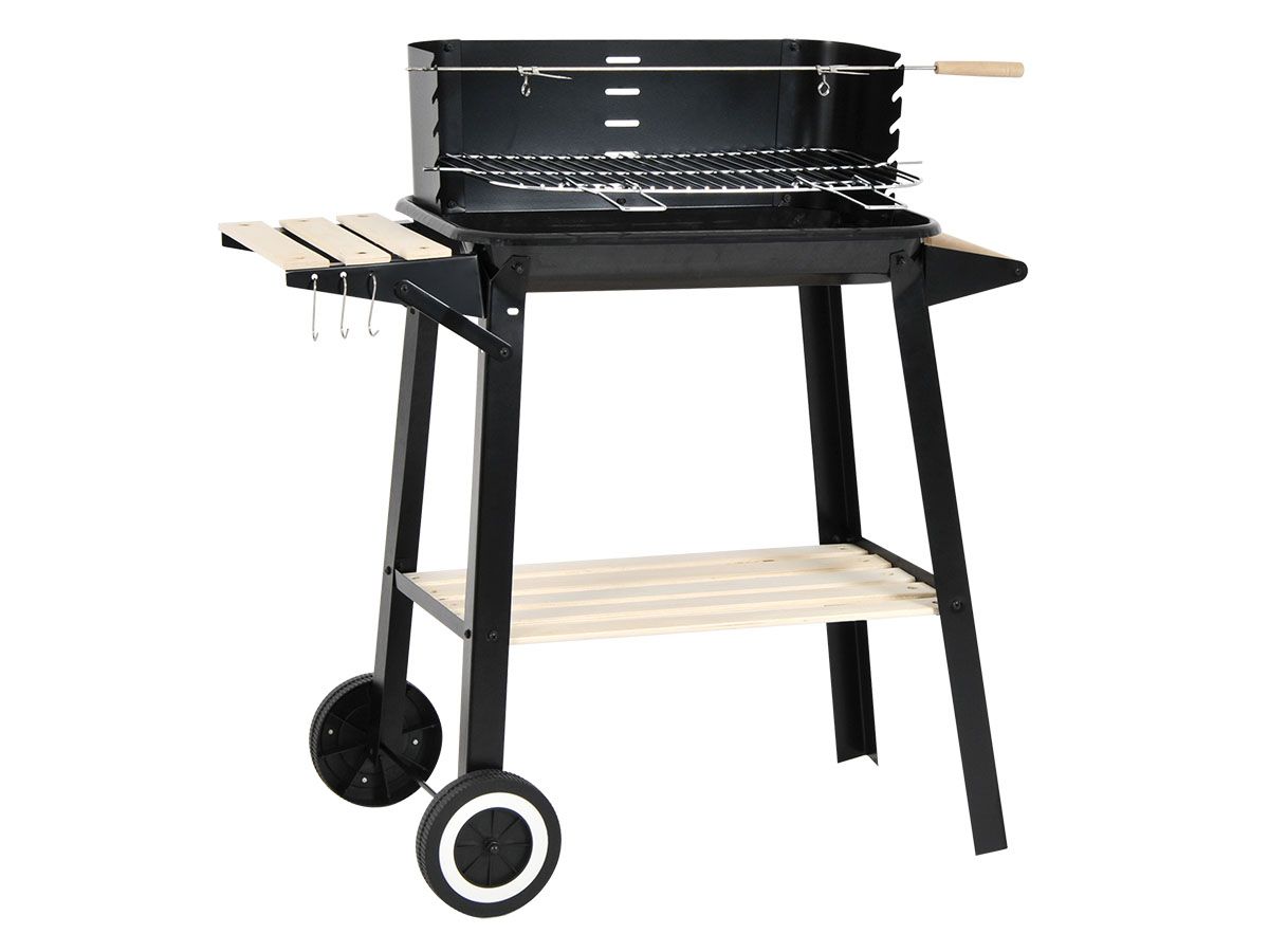 BBQ rechthoek 87cm op wielen - zwart houtskool barbecue