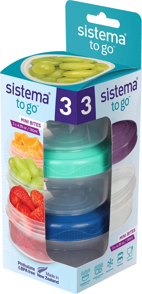 SISTEMA To Go - Snackdoosjes mini bites set van 3 130ml