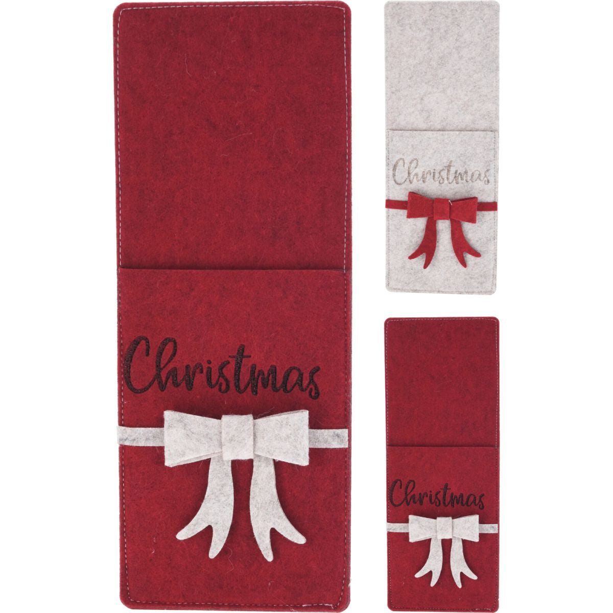 Kerst bestekhouder strik - rood/wit - ass. (prijs per stuk)