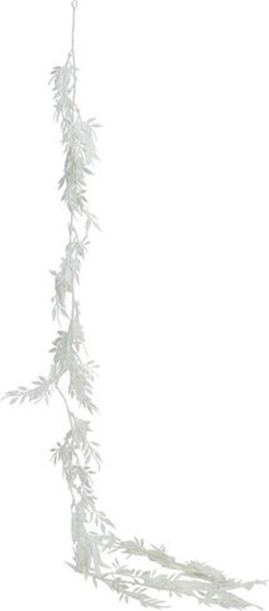Kerstslinger kunststof leaves glitter 150cm - wit