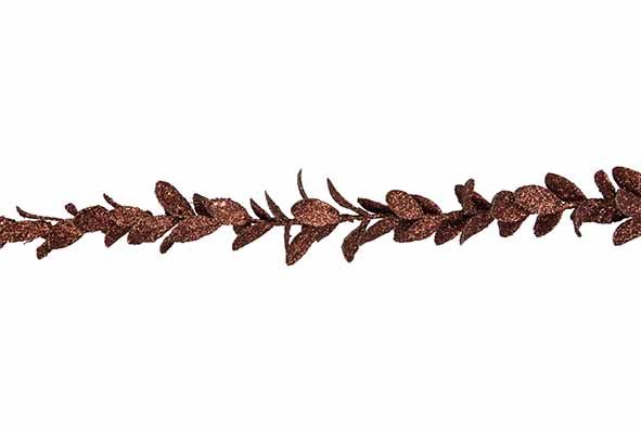 Kerstslinger kunststof leaves glitter 182cm - koper