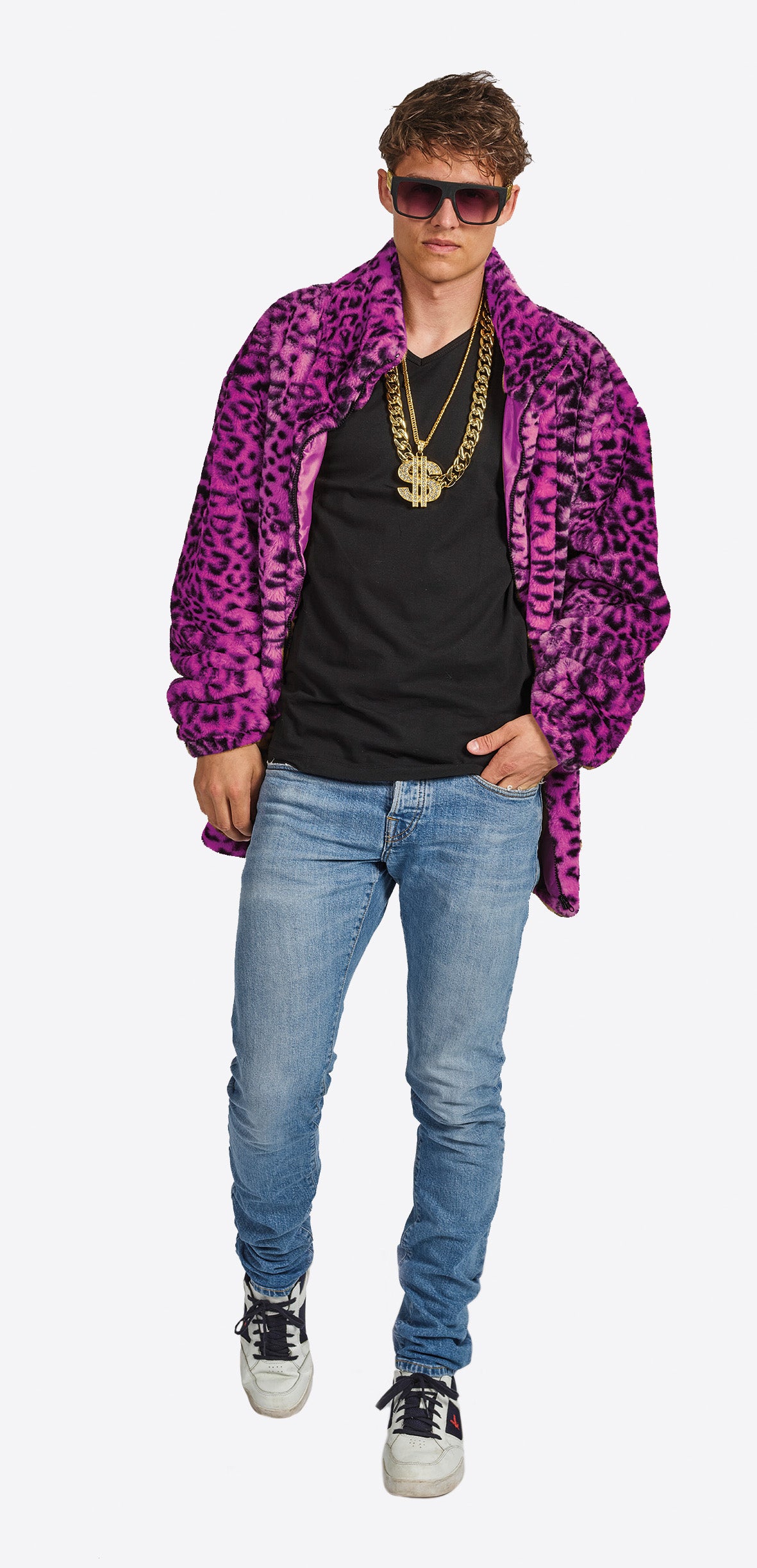 Verkleed bontjas Leopard man - roze - 54