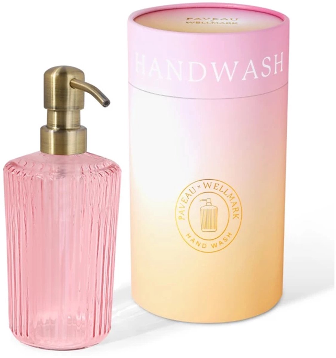 PAVEAU/ WELLMARK Pink fles handzeep fresh linen (messing pomp)