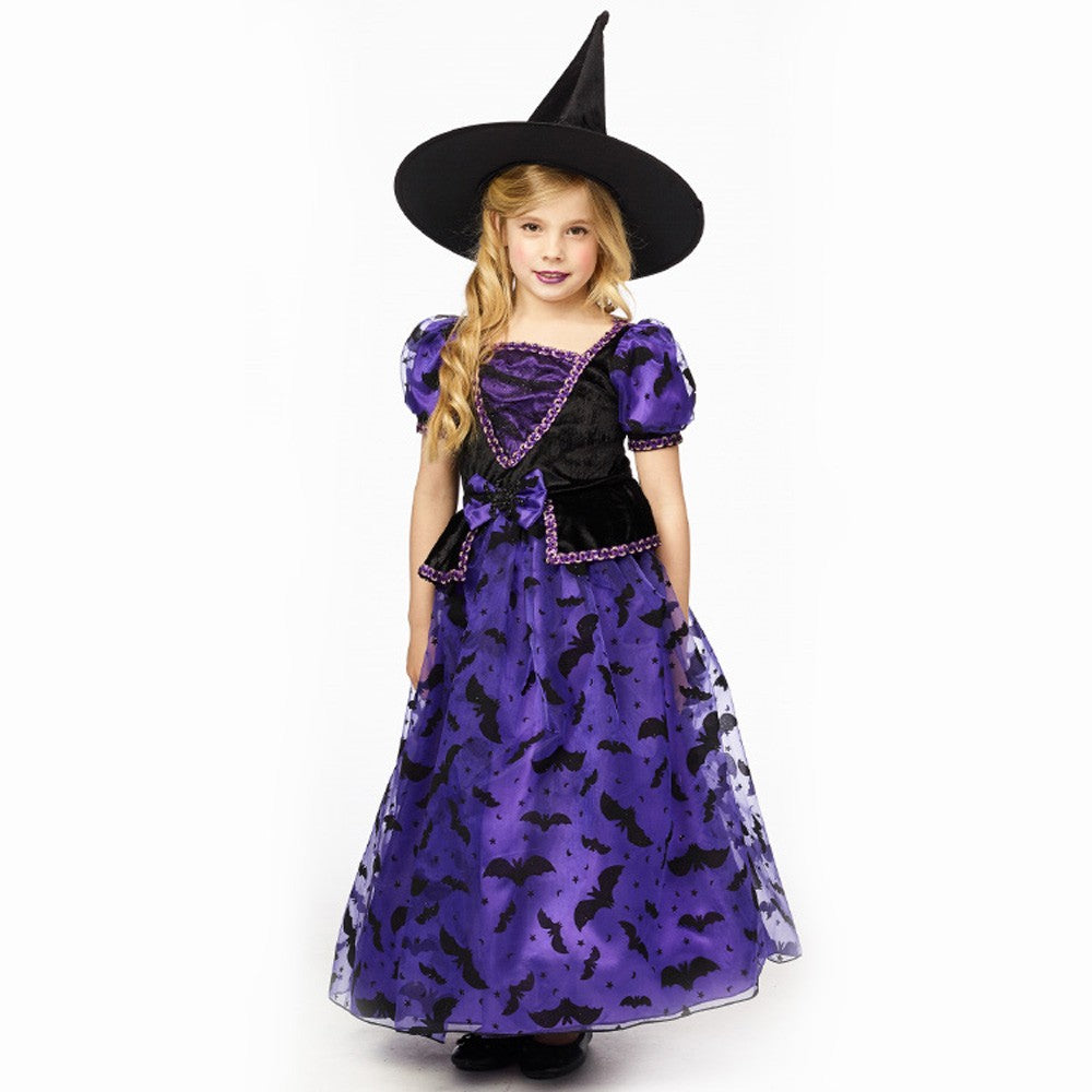 Verkleedkledij kind heks paars - 128