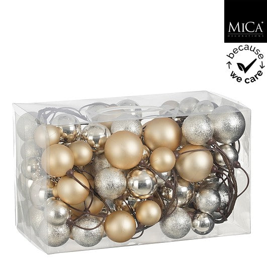 Mica Decorations kerstslinger kerstballen 180CM - cream