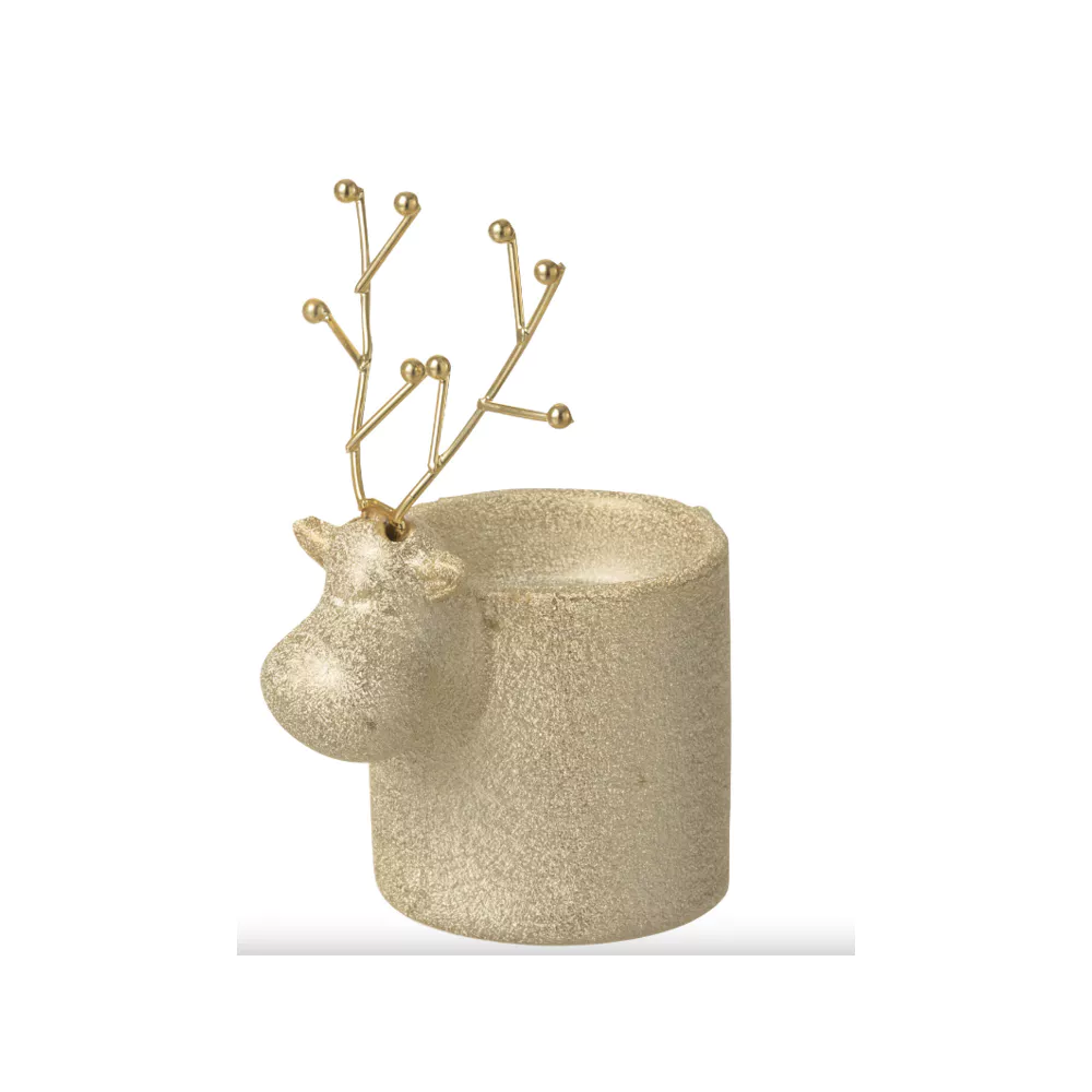 JLINE Theelichthouders rendier 12x6cm - wit/ goud - S