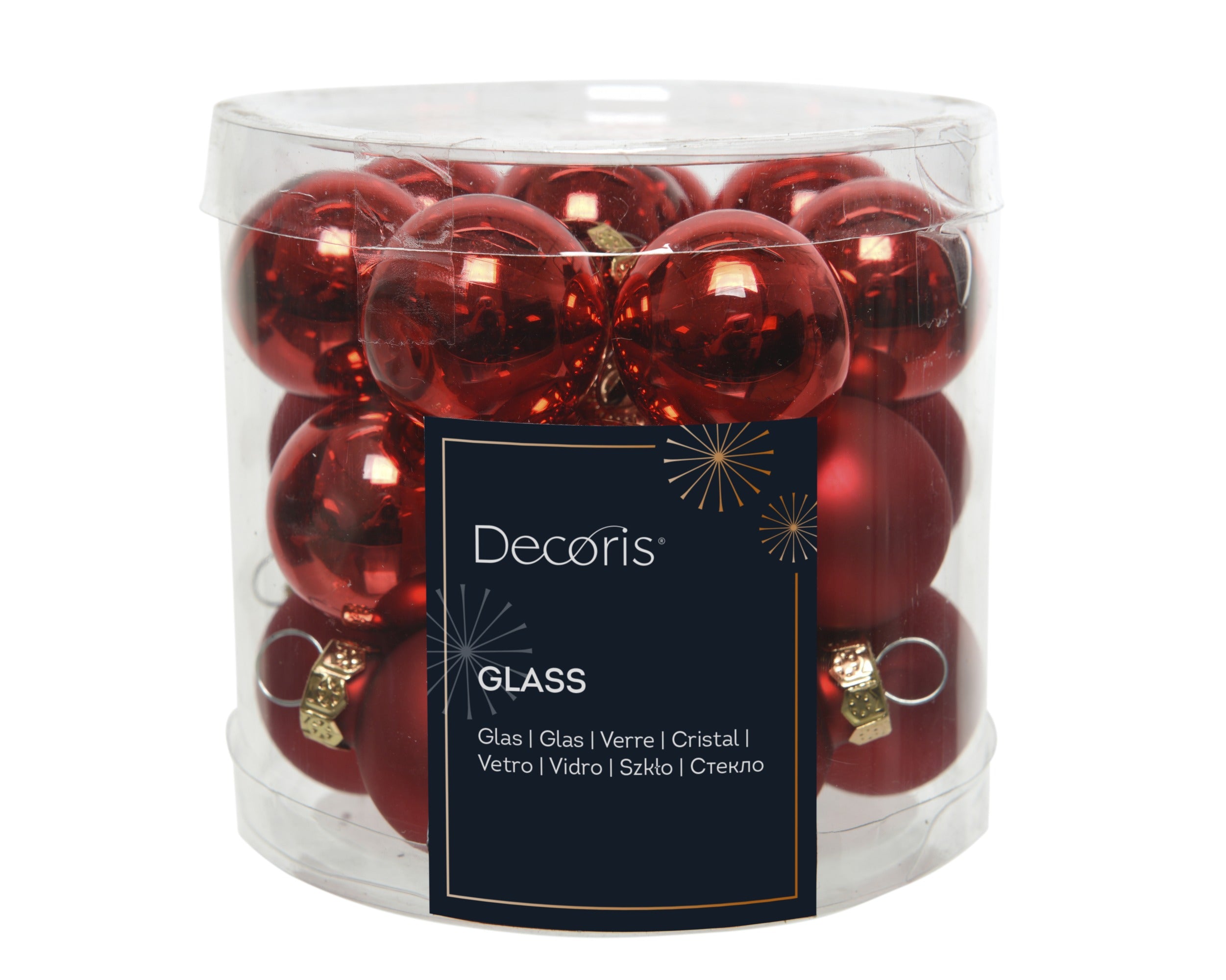 Kerstballen glas glans/mat mix 2.5cm - kerstrood 24st. rood 24st.