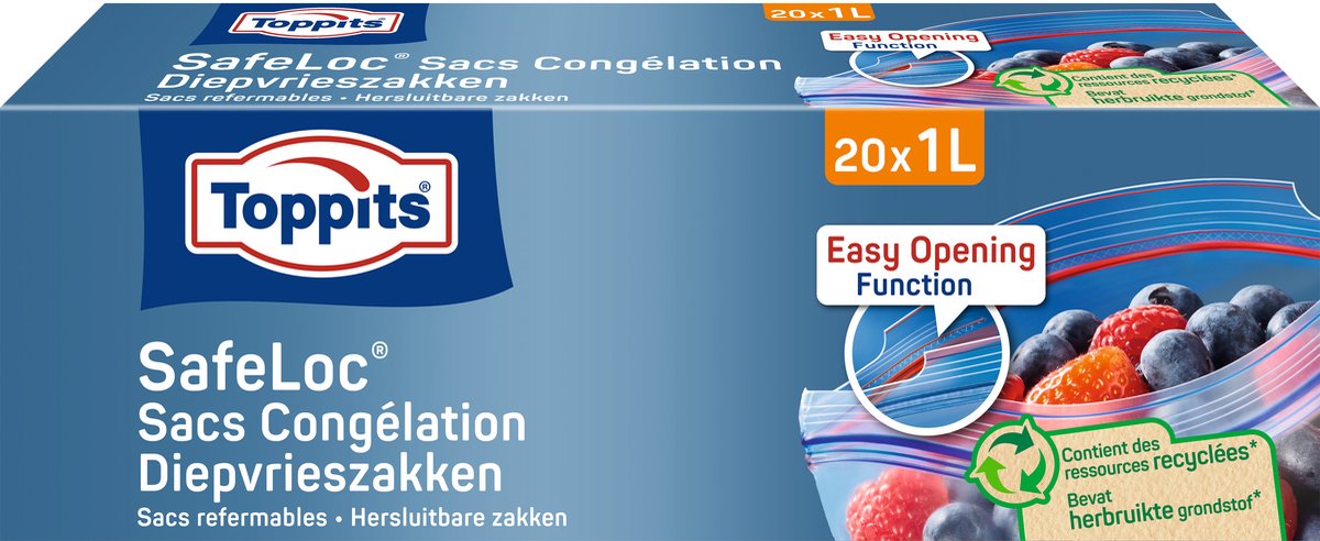 TOPPITS Safeloc zip diepvrieszakjes 1L - 20st.