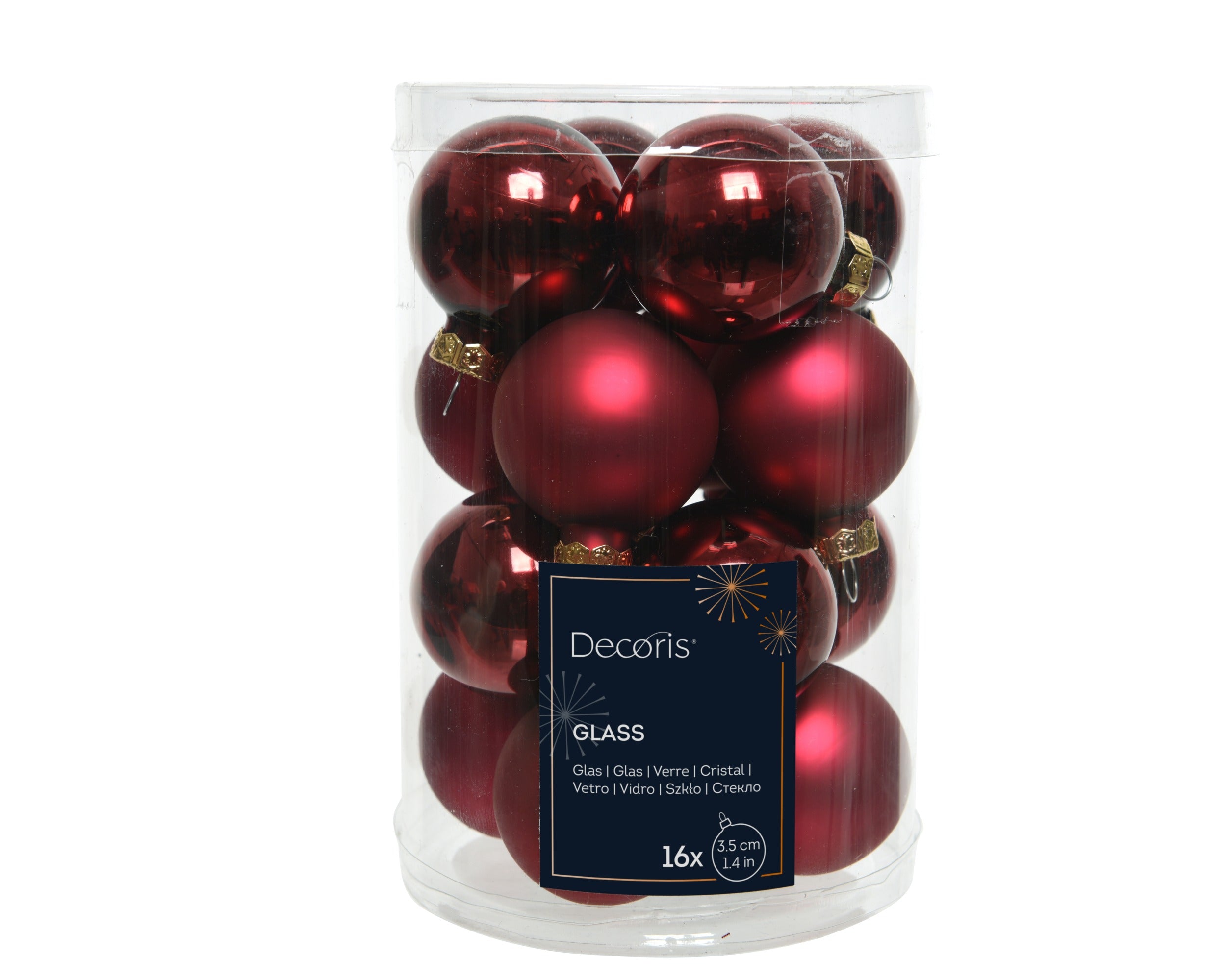 Kerstballen glas glans/mat mix 3.5cm - ossenbloed 16st. bloed rood - 16 stuks