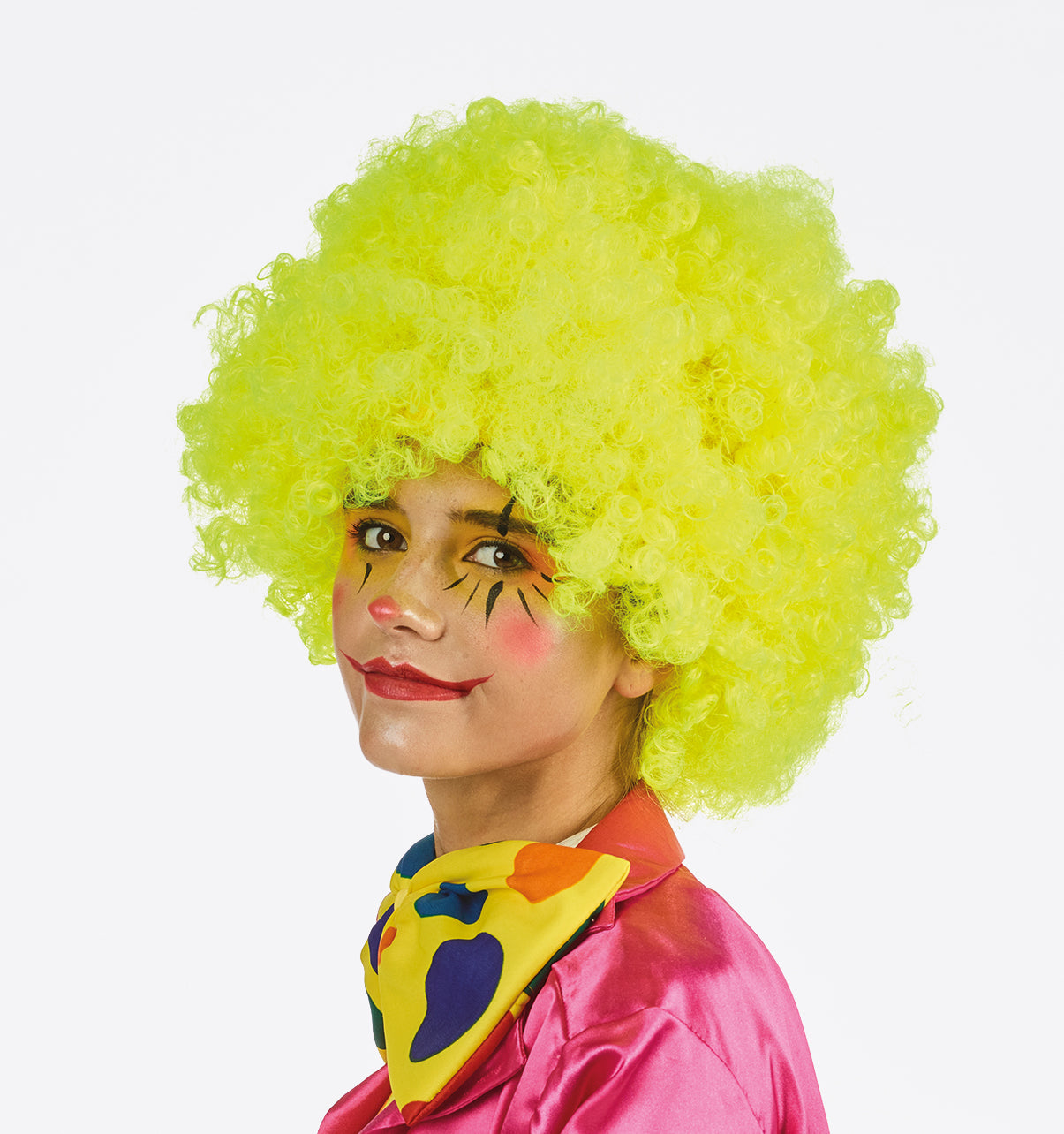 Pruik grote krullebol - geel Clown