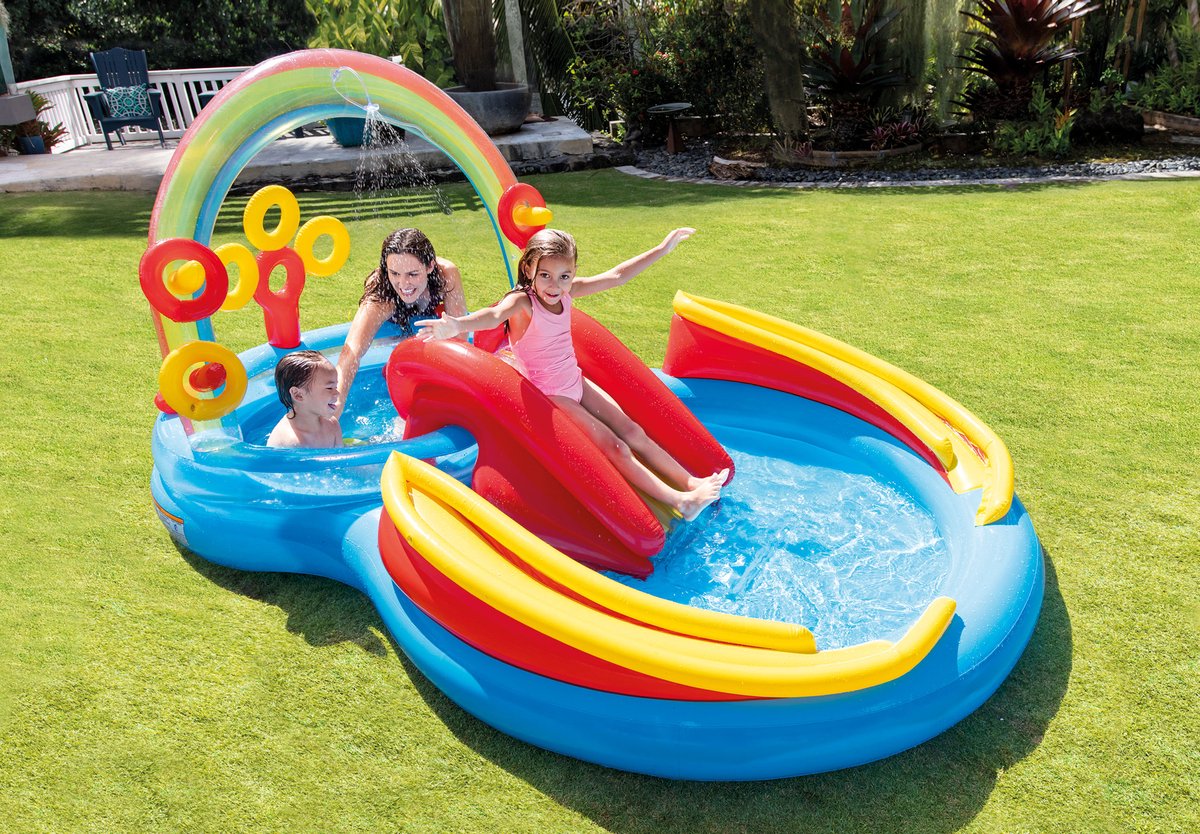 INTEX - Regenboog zwembad - 297x193x135c m - opblaasbaarzwembad kids