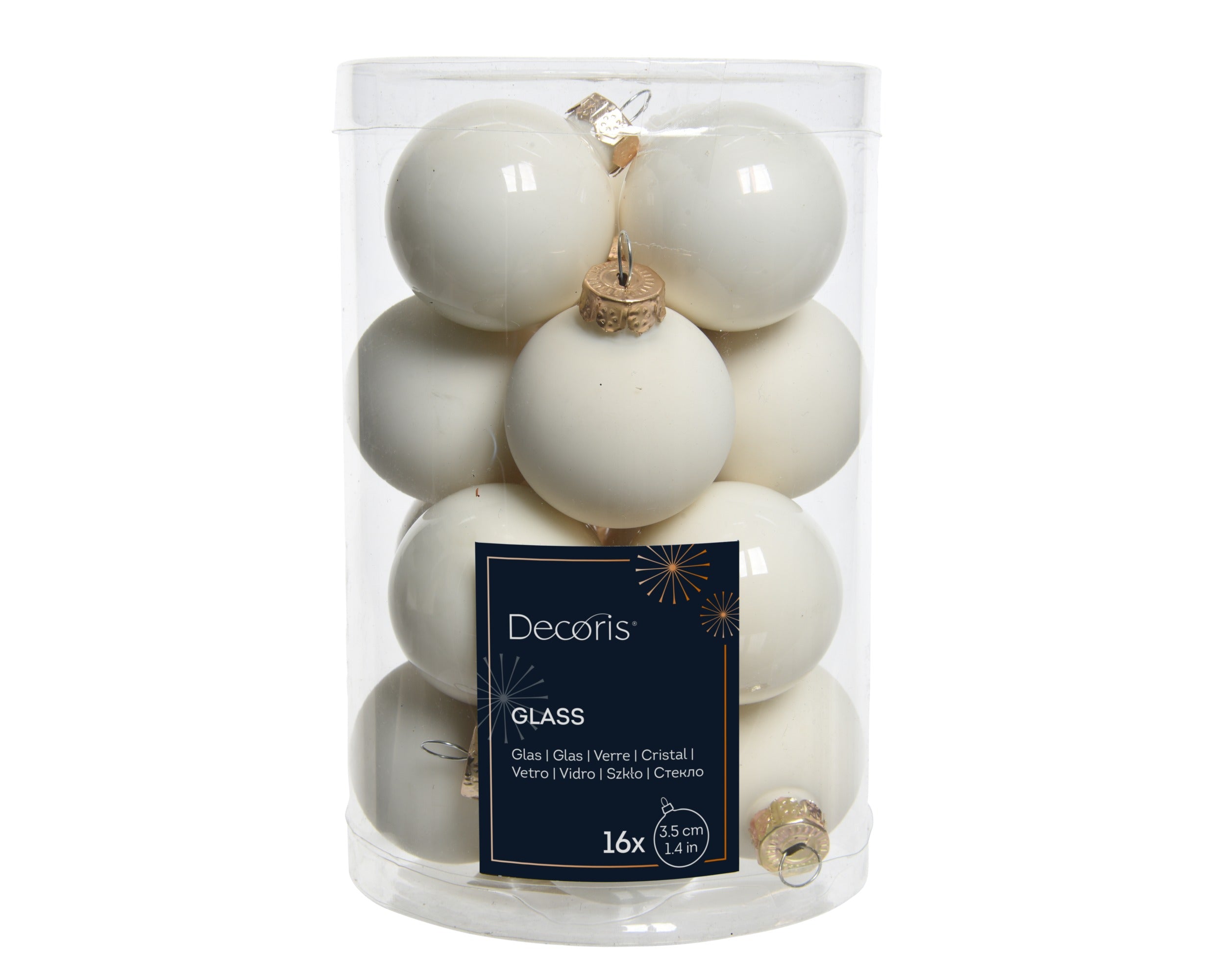 Kerstballen glas emaille/mat mix 3.5cm - wolwit 16st. 16stuks