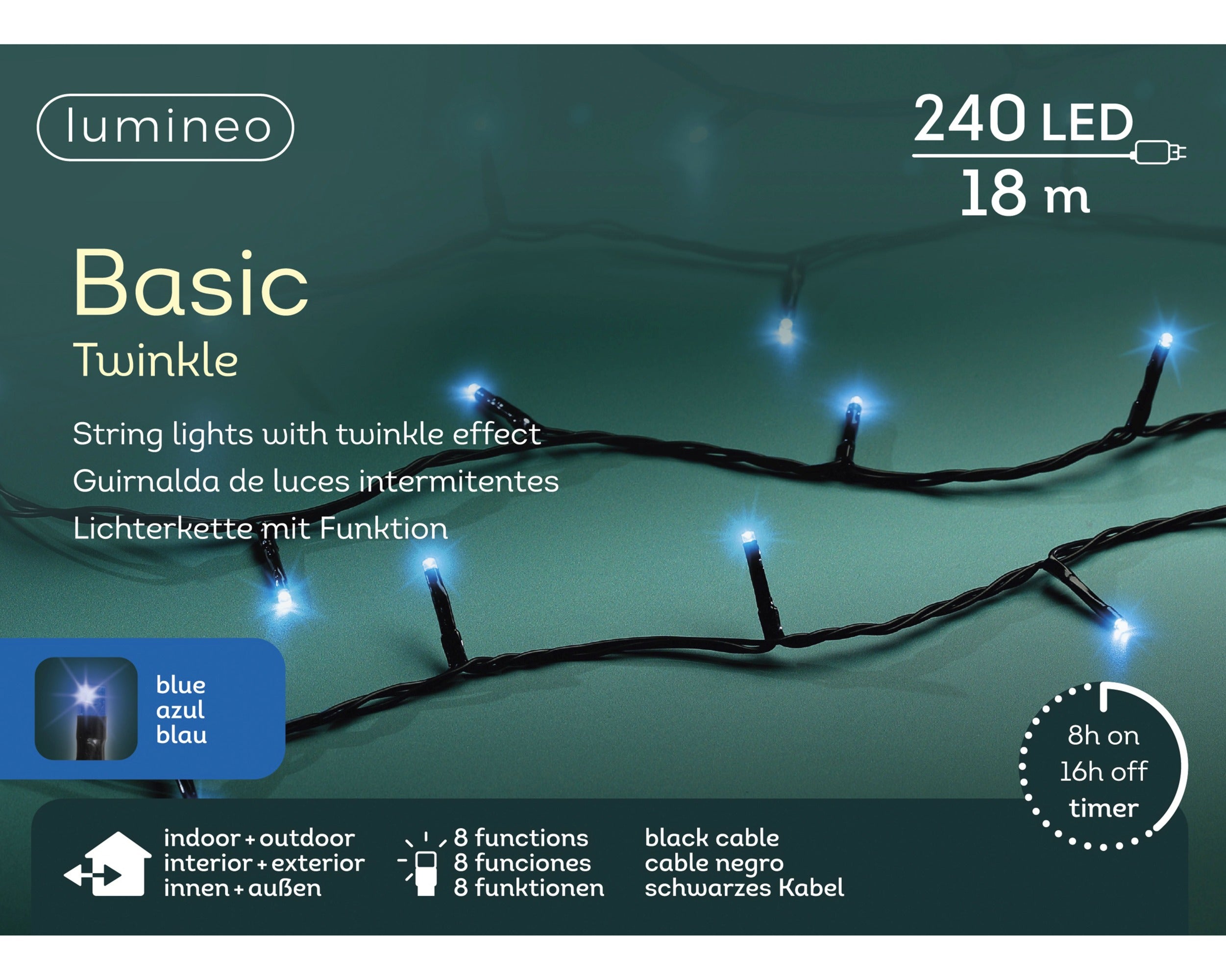 Lumineo LED basic twinkel 1800cm 240L - zwart/blauw - kerstverlichting