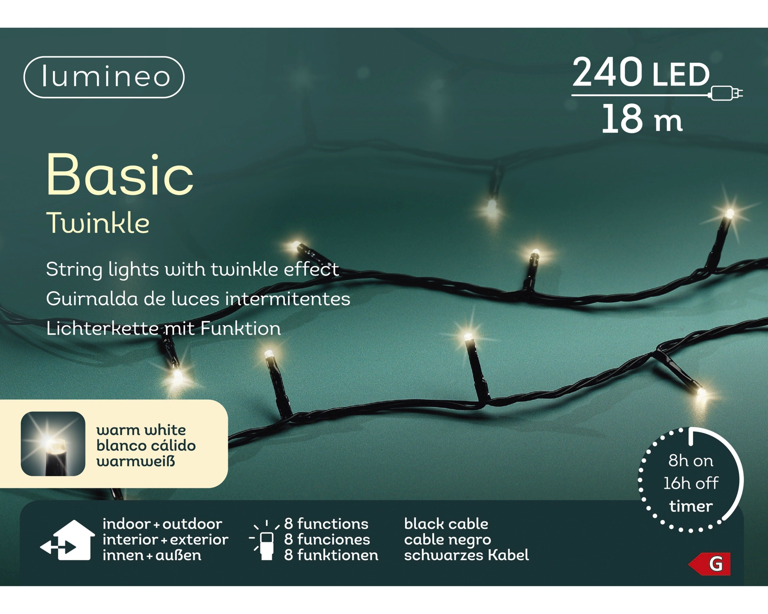 Lumineo LED basic twinkel 1800cm 240L - zwart/warm wit  - kerstverlichting