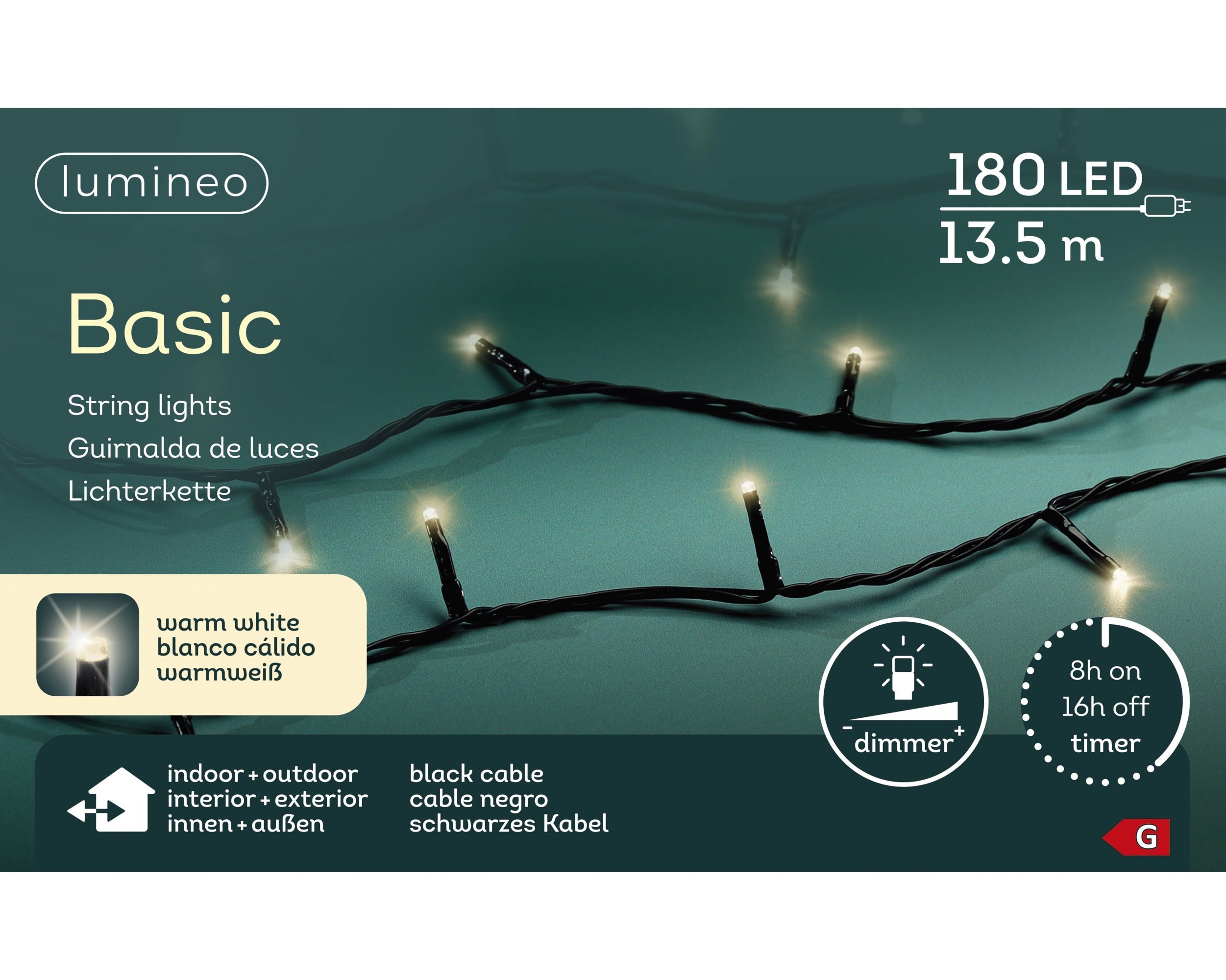 Lumineo LED basic 1350cm 180L - zwart/warm wit  - kerstverlichting