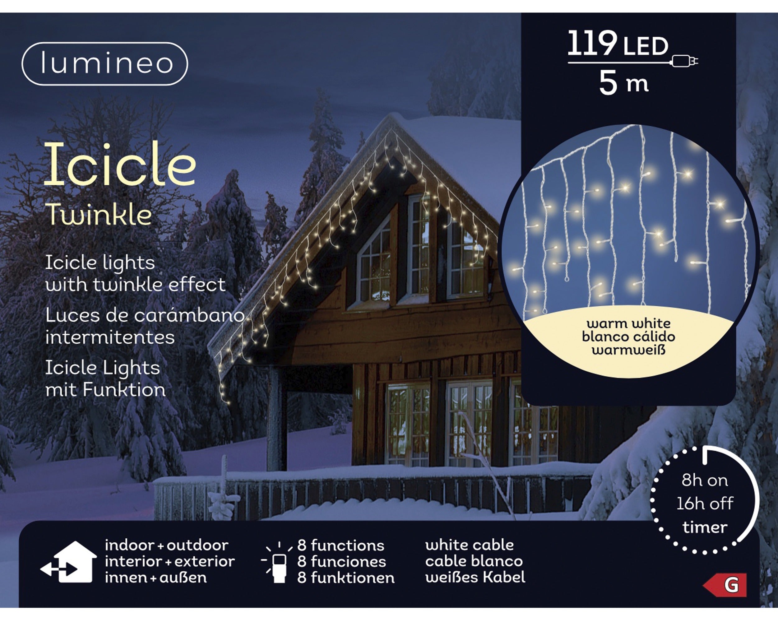 Lumineo LED icicle twinkel buiten 500x50cm 119L - wit/warm wit  - kerstverlichting