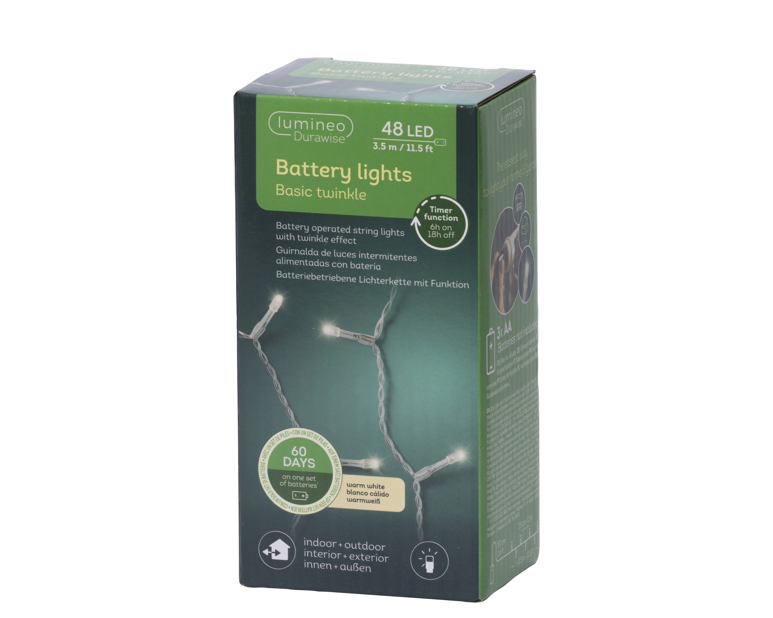 Lumineo LED durawise basic twinkel baterij 350cm 48L - transparant/warm wit - kerstverlichting