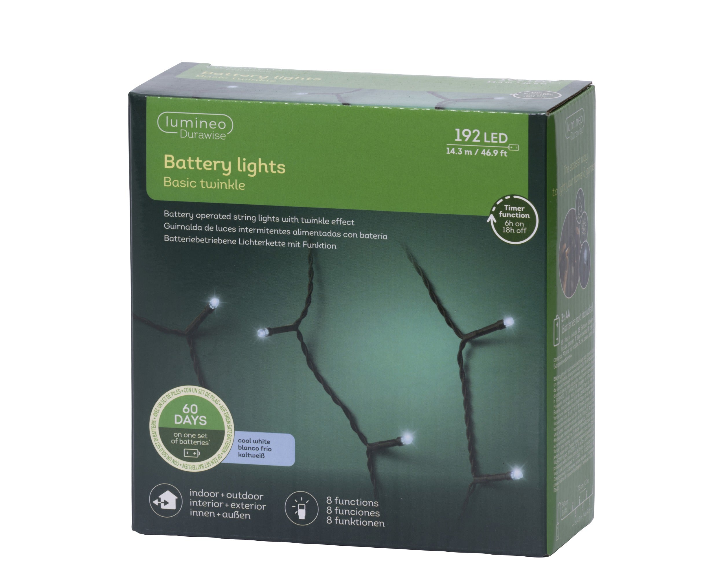 Lumineo LED durawise basic twinkel baterij 1430cm 192L - zwart/koel wit - kerstverlichting