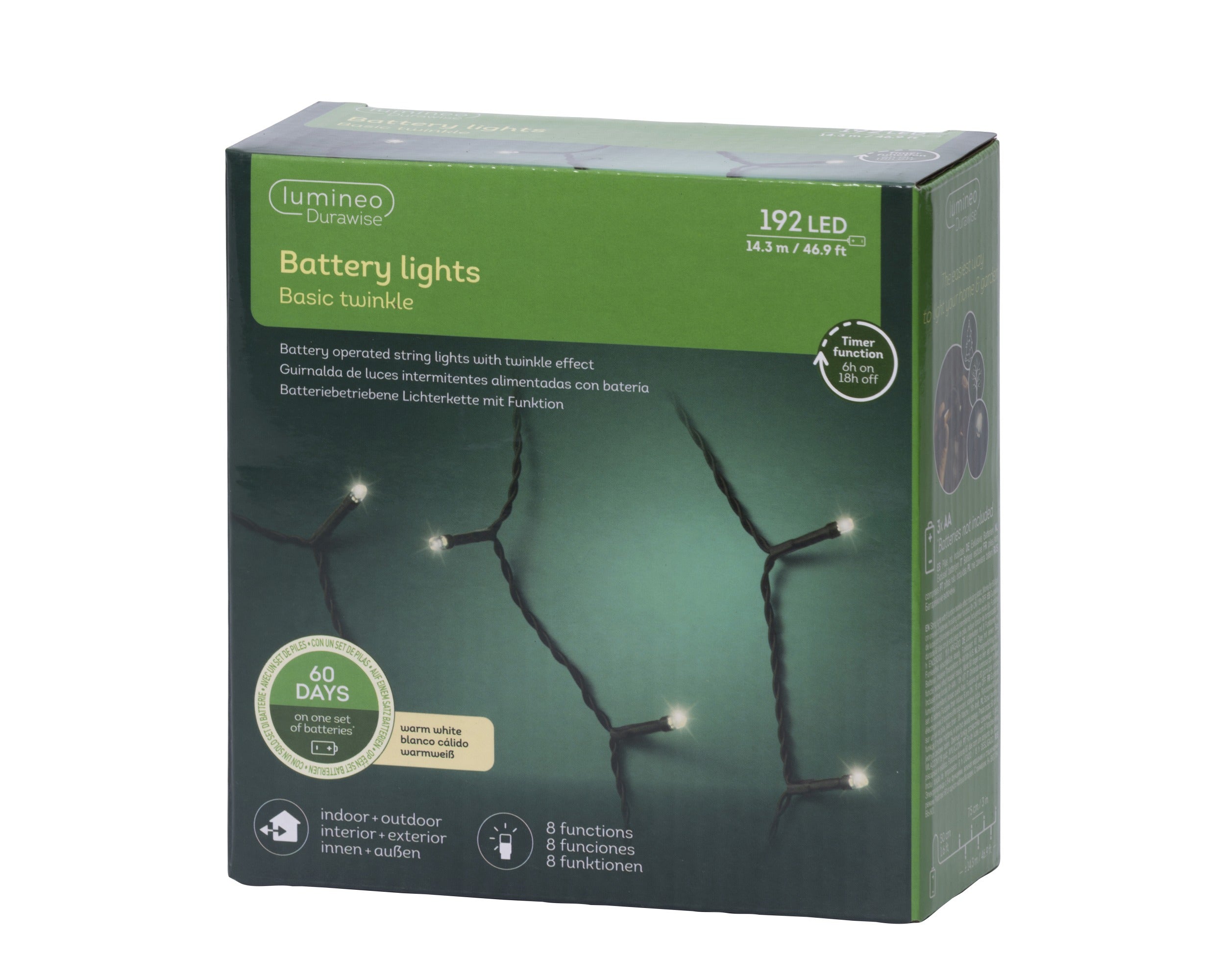 Lumineo LED durawise basic twinkel baterij 1430cm 192L - zwart/warm wit - kerstverlichting