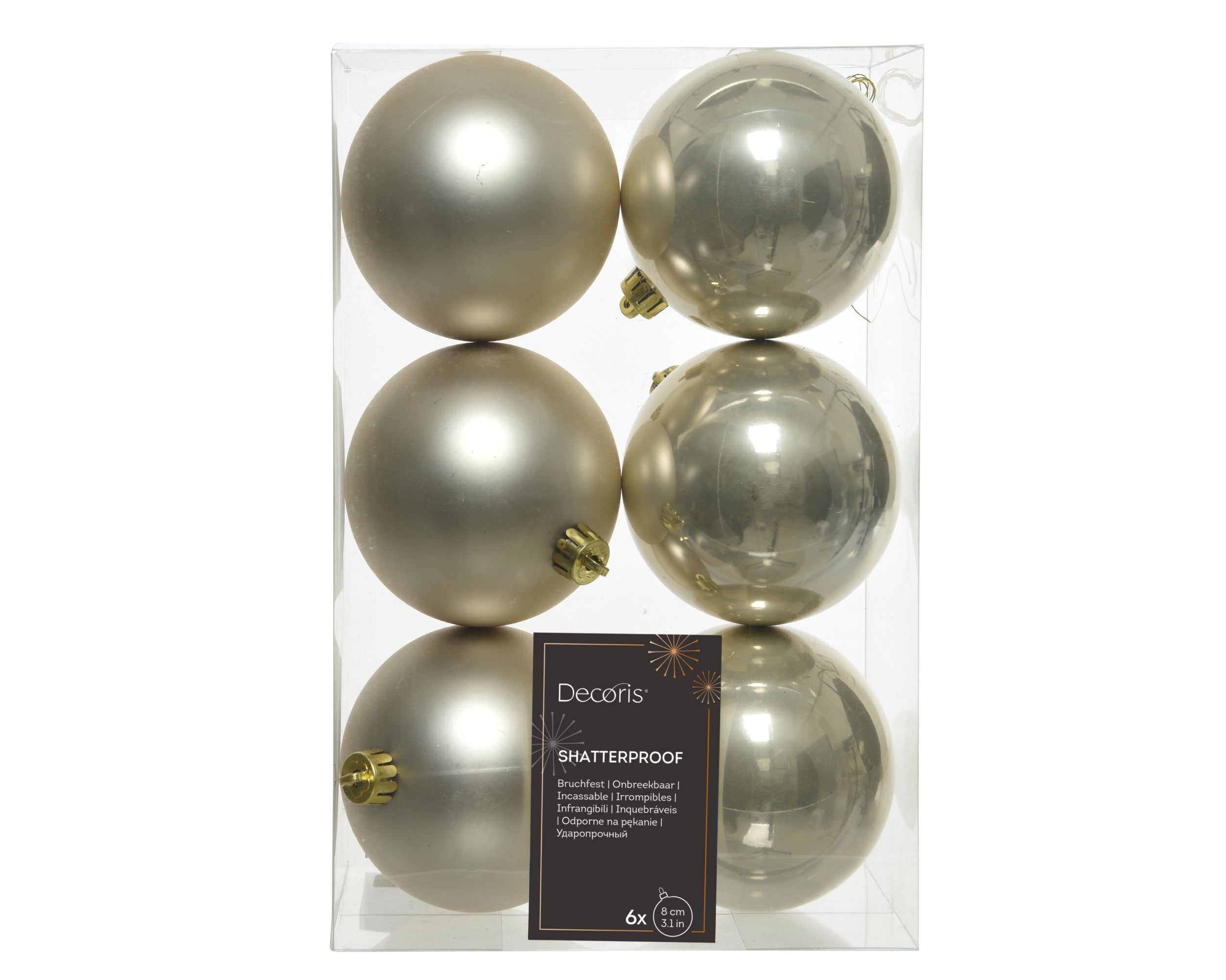 Kerstballen kunststof glans/mat mix 8cm - parel 6st.