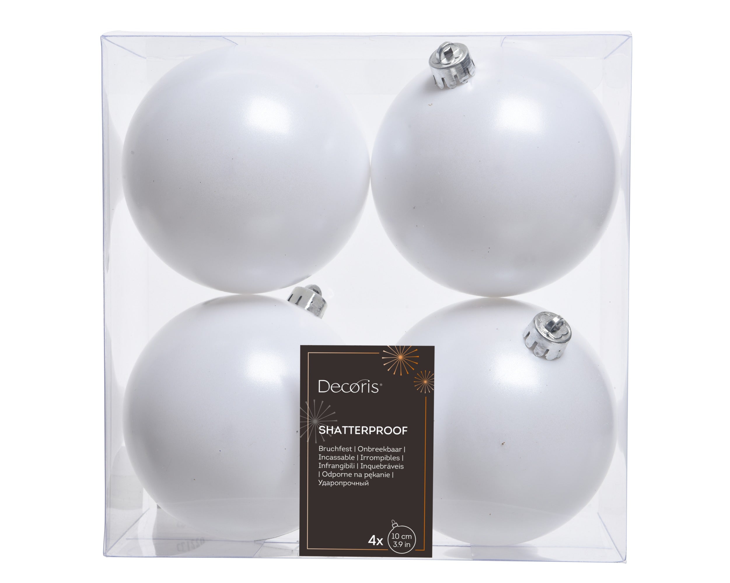 Kerstballen kunststof mat 10cm - winterwit 4st. 4st.