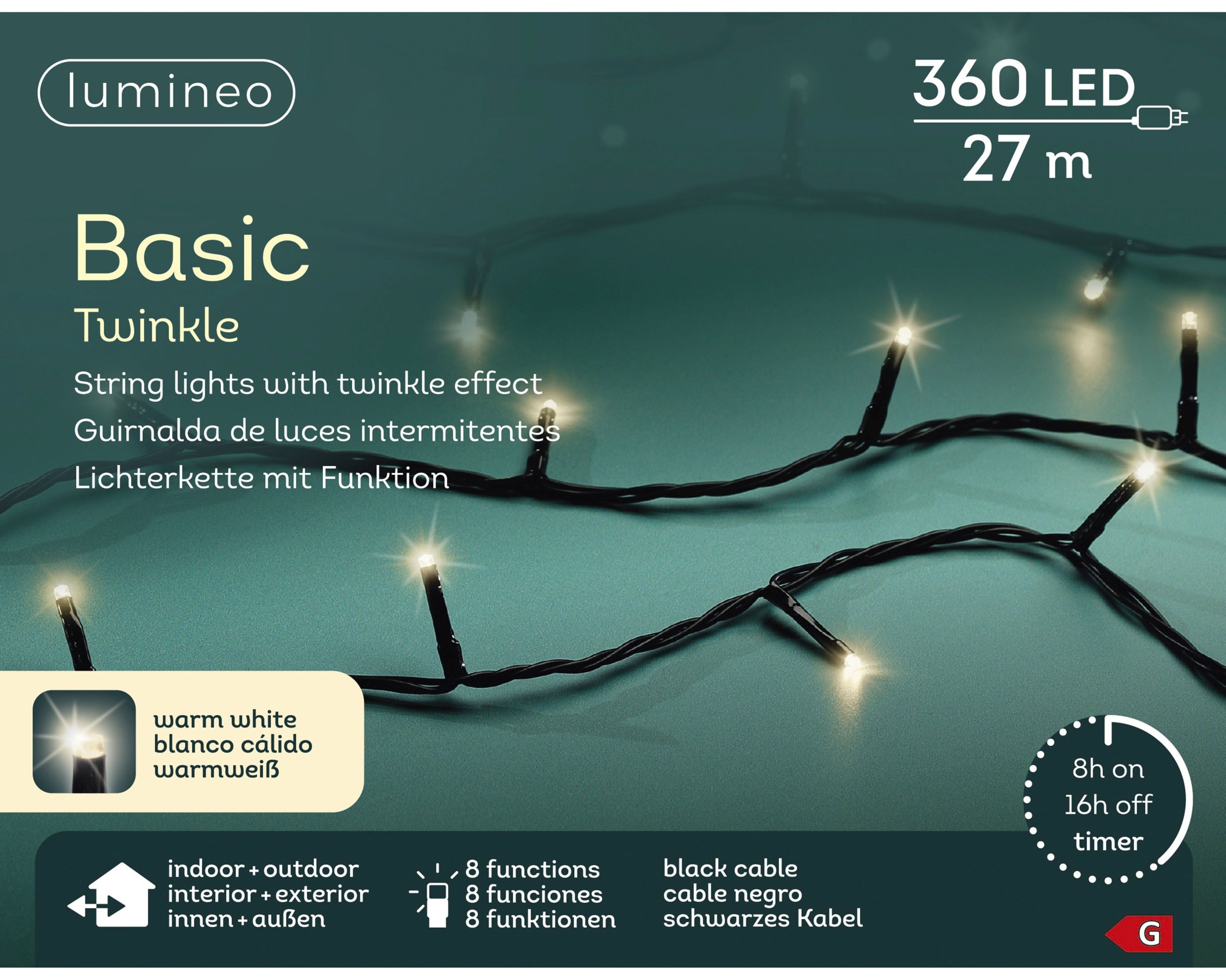 Lumineo LED basic twinkel 7200cm 360L - zwart/warm wit  - kerstverlichting