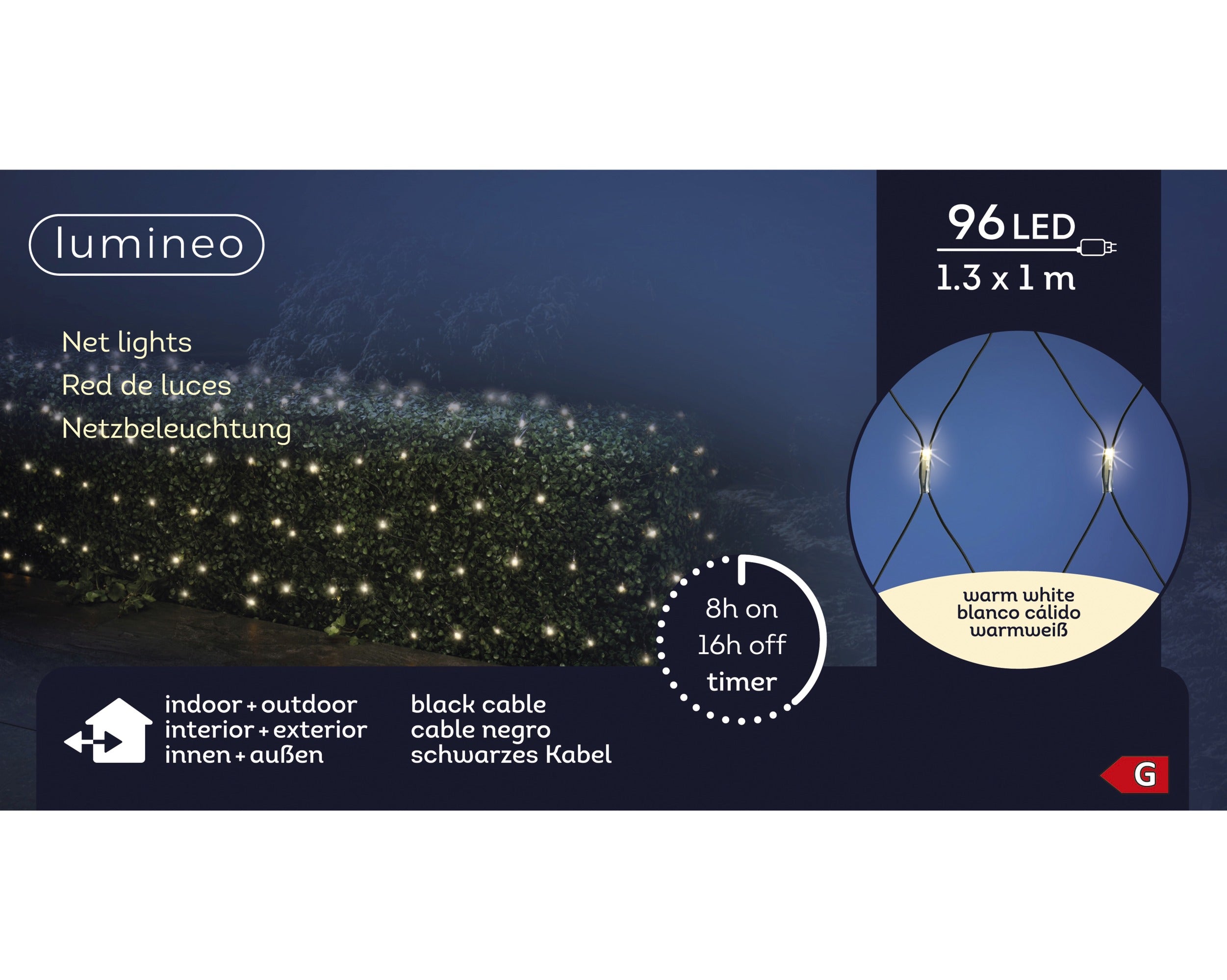 Lumineo LED net 130x100cm 96L - zwart/warm wit  - kerstverlichting