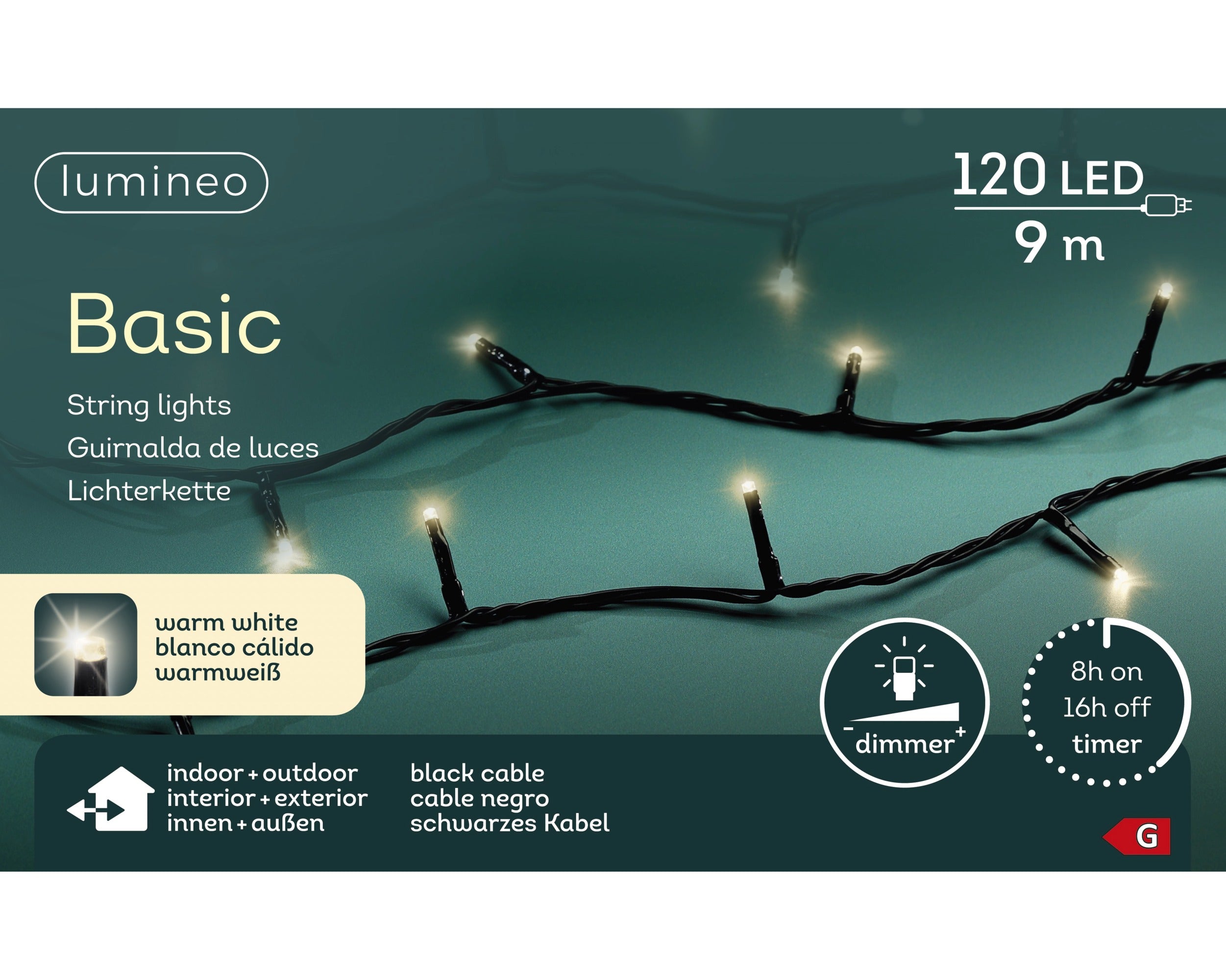 Lumineo LED basic 900cm 120L - zwart/warm wit  - kerstverlichting