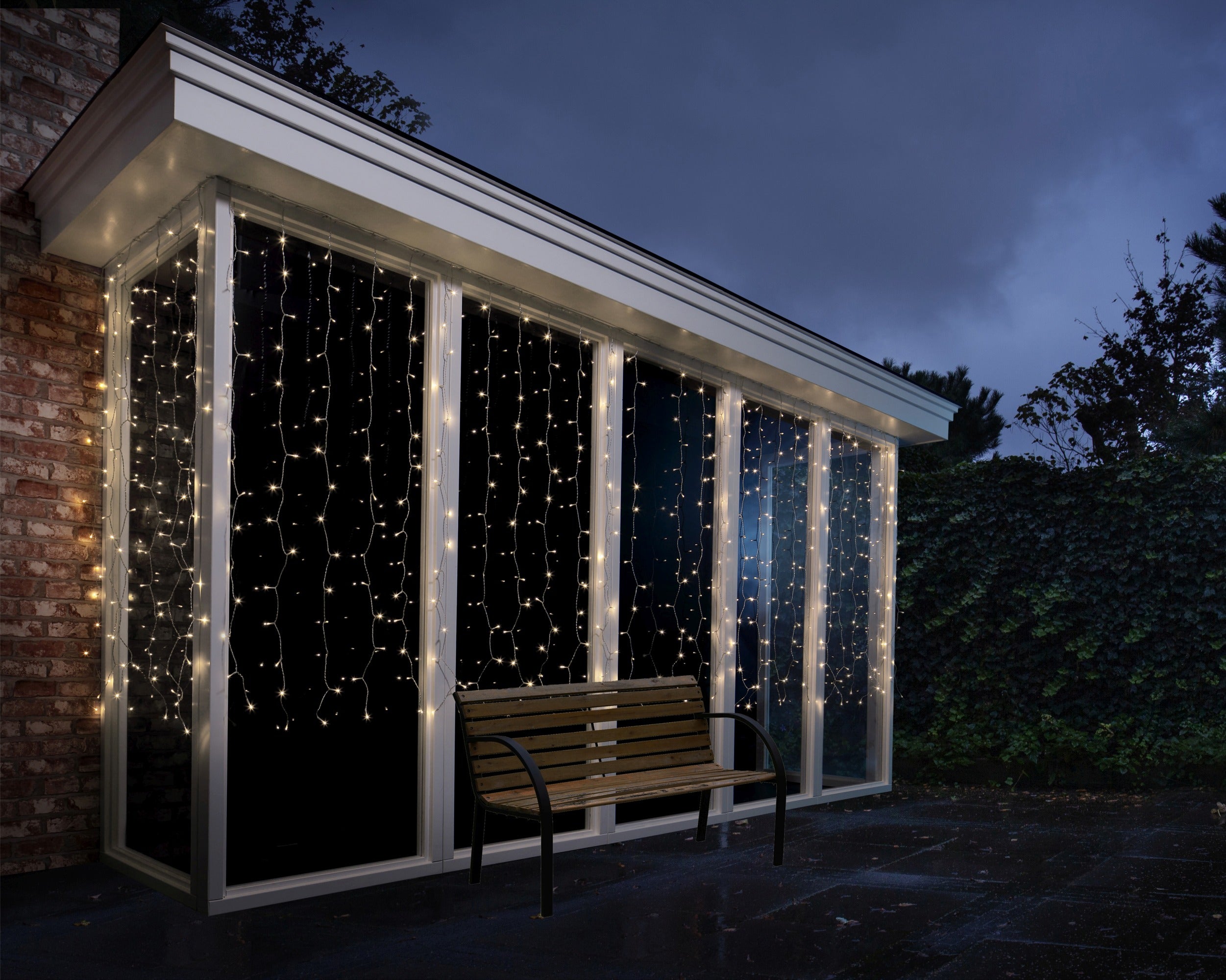 Lumineo LED curtain buiten 225x150cm 240L - transparant/warm wit  - kerstverlichting