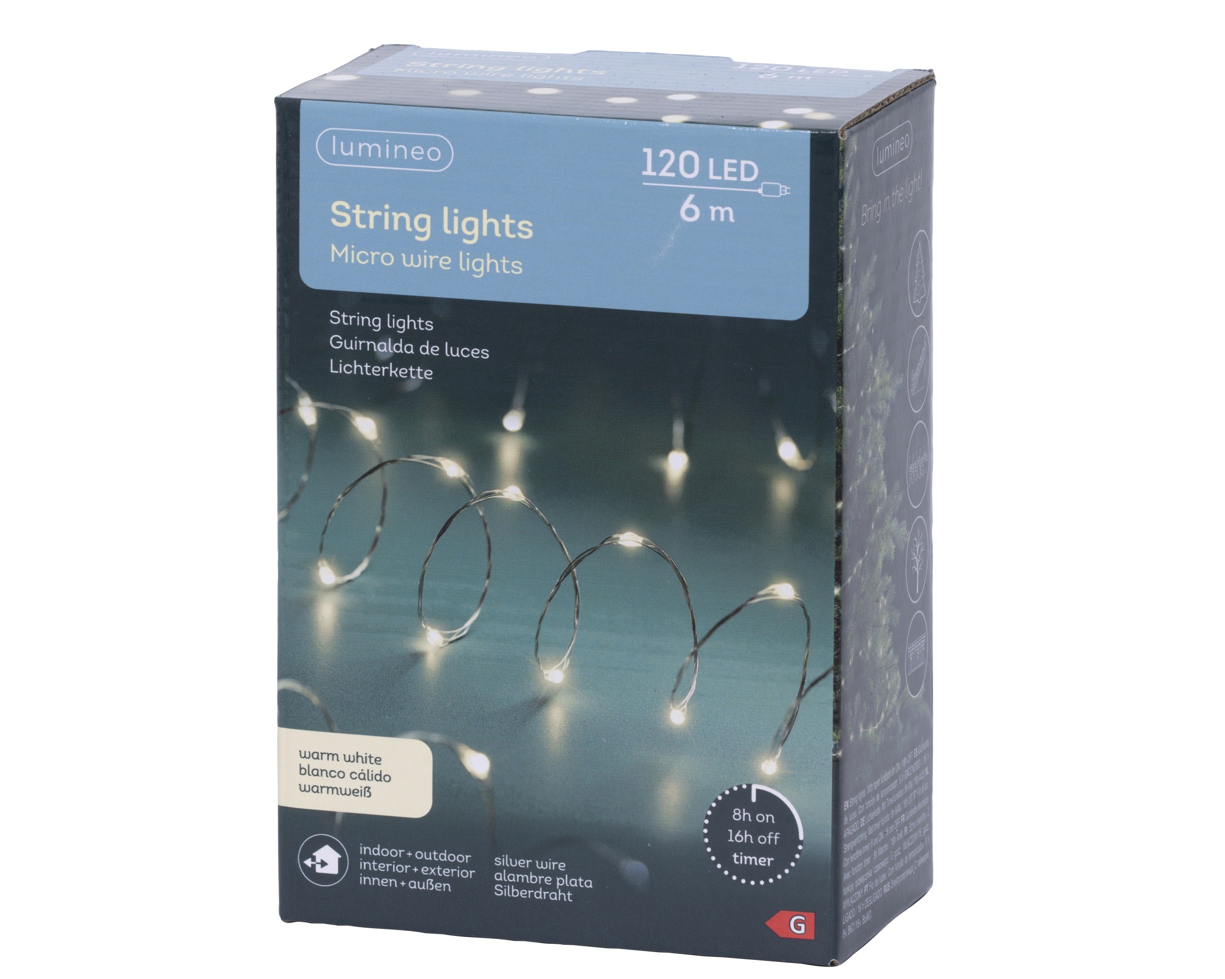 Lumineo micro LED stringlights 595cm 120L - zilver/warm wit - kerstverlichting
