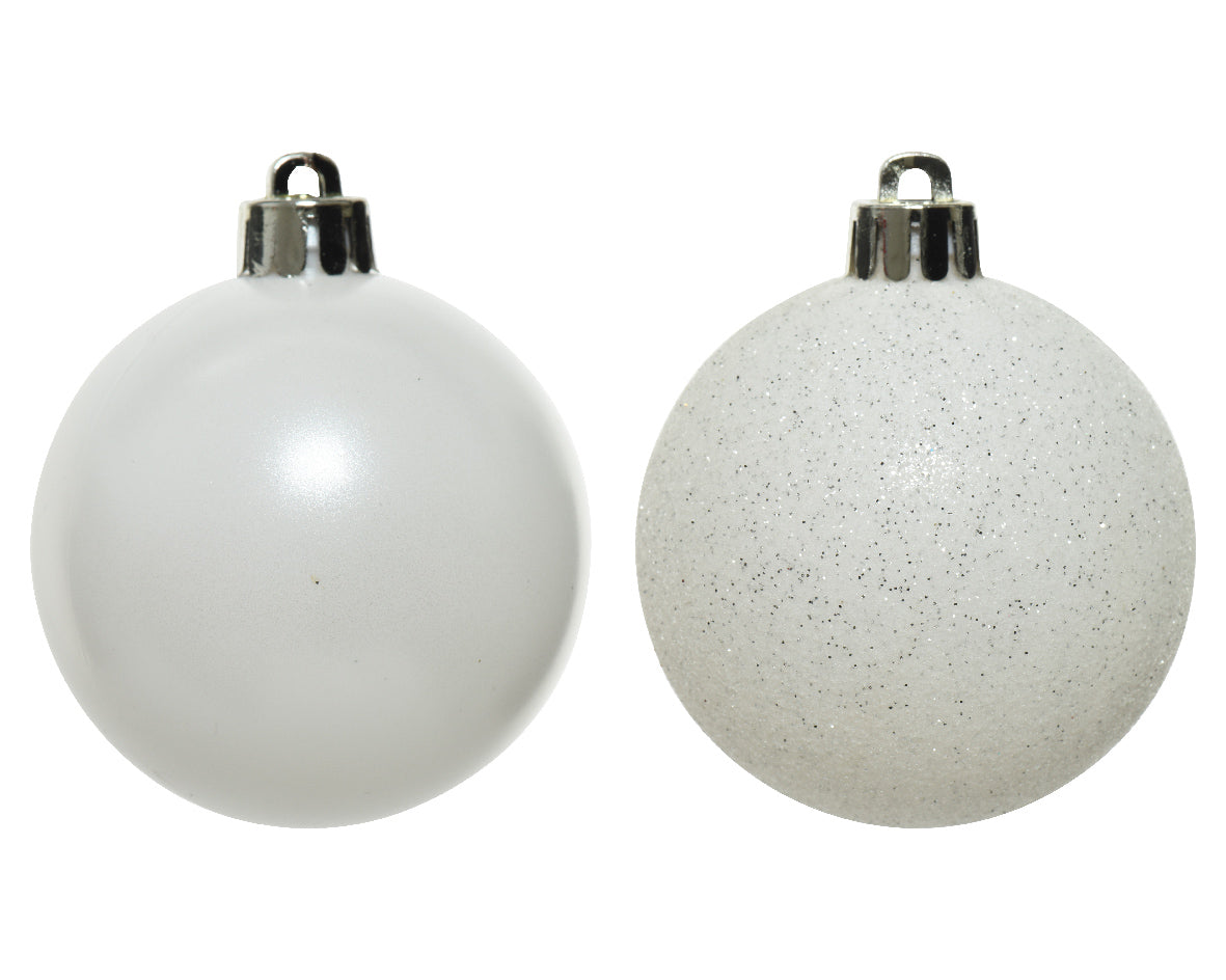 Kerstballen kunststof glans/mat/glitter mix 6cm - winterwit 10st. mix glitter