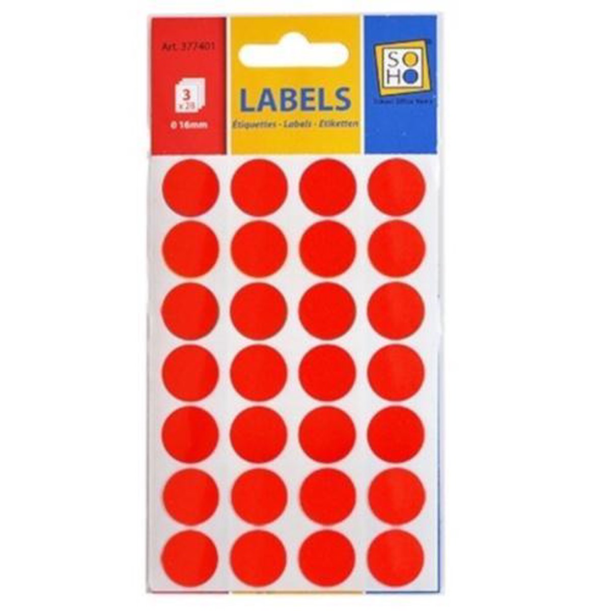 Etiketten rond 16mm - rood - 3vel