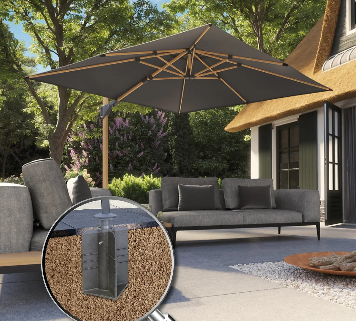 PLATINUM Inground base - zwart - ingraaf parasolvoet voor zweefparasols