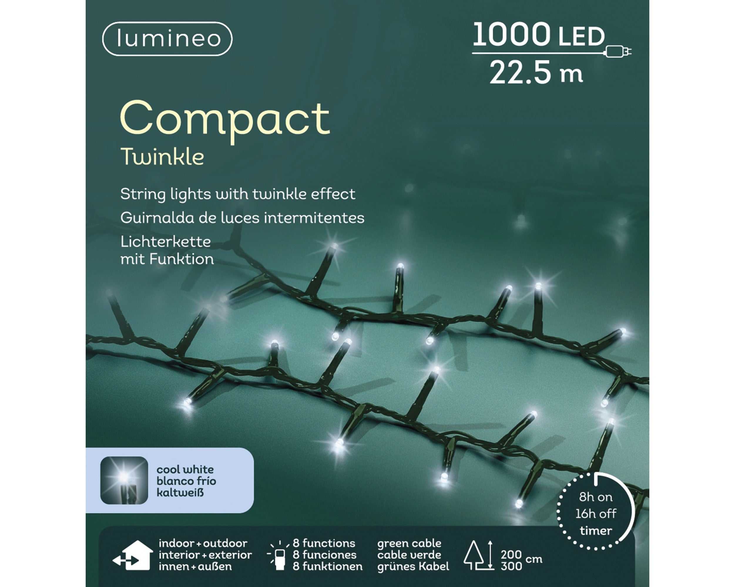 Lumineo LED compact twinkel 2250cm 1000L - groen/koel wit - kerstverlichting