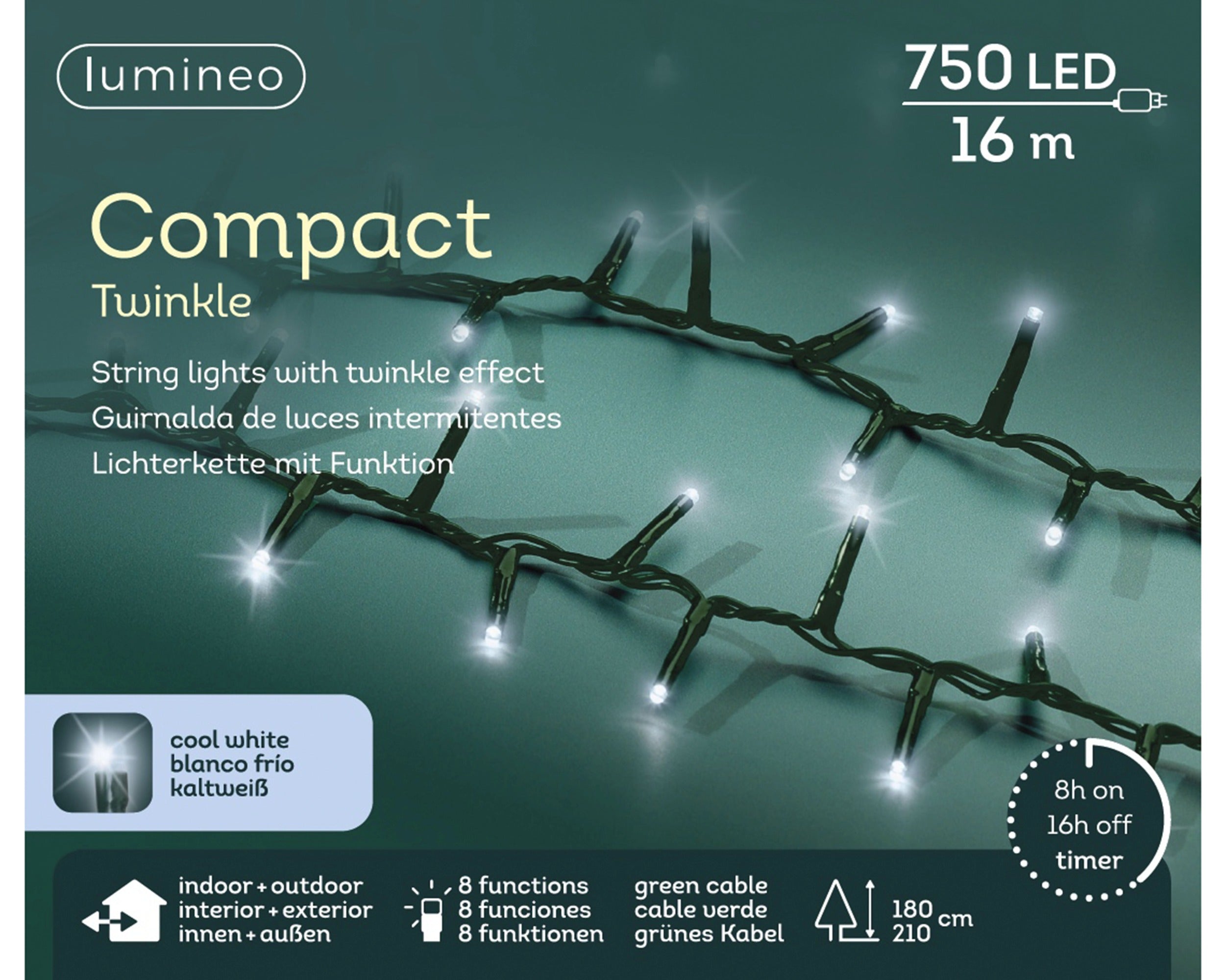 Lumineo LED compact twinkel 1600cm 750L - groen/koel wit - kerstverlichting
