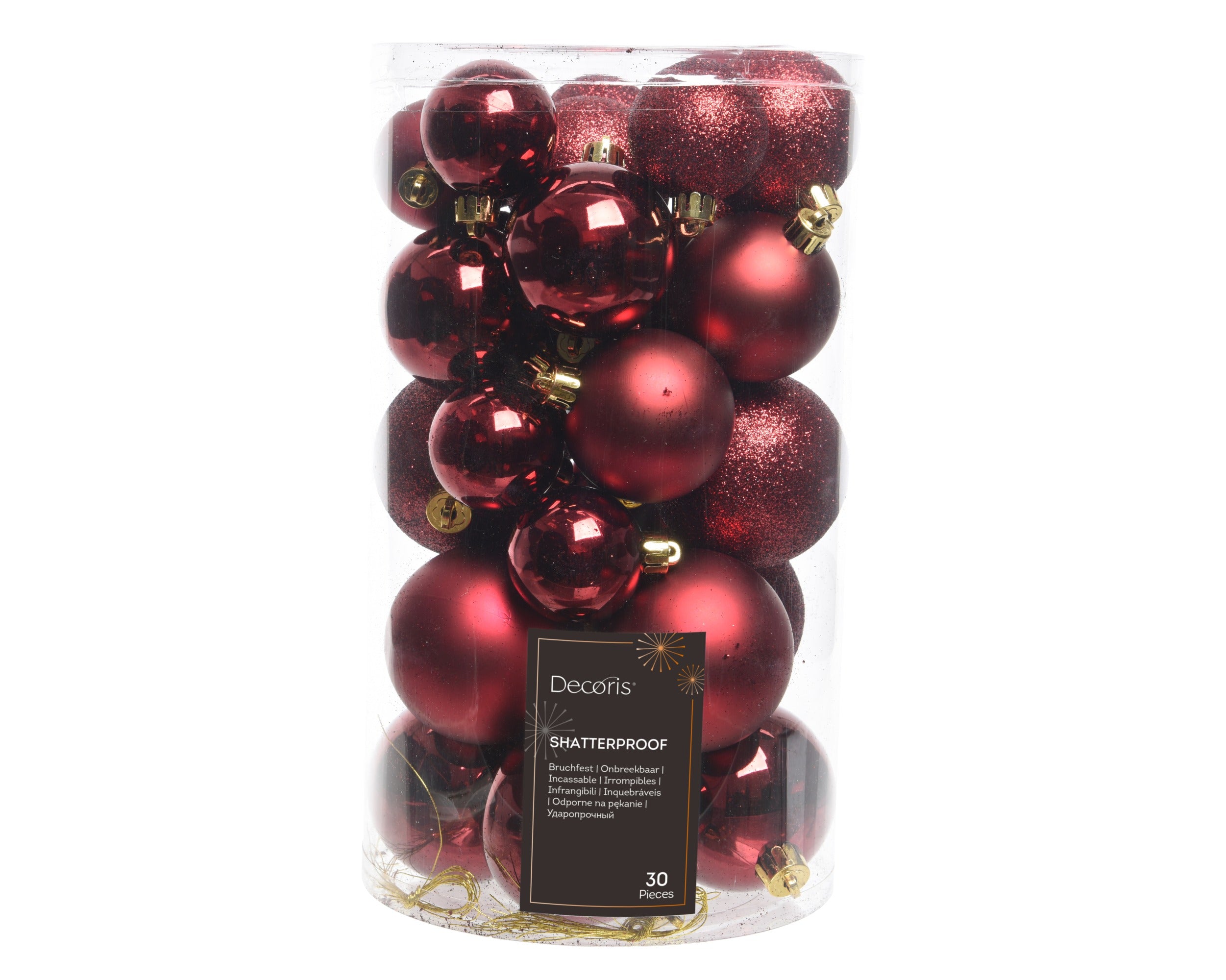Kerstballen kunststof glans/mat/glitter mix 6cm 5cm 4cm - ossenbloed 30st. mix