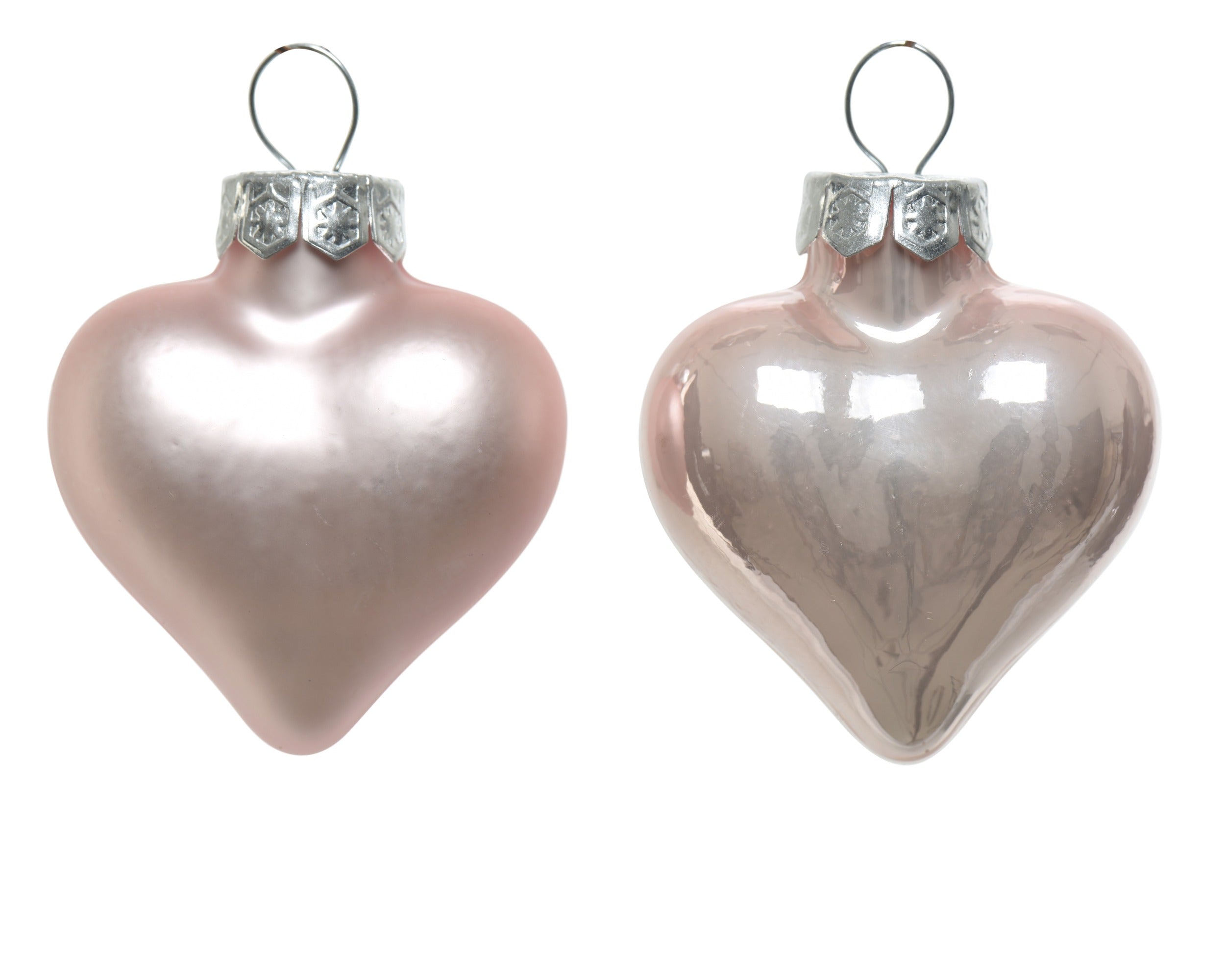 Kerstballen hart glas emaille/mat mix 4.5x4cm - poederroze 12st. roze 12st.