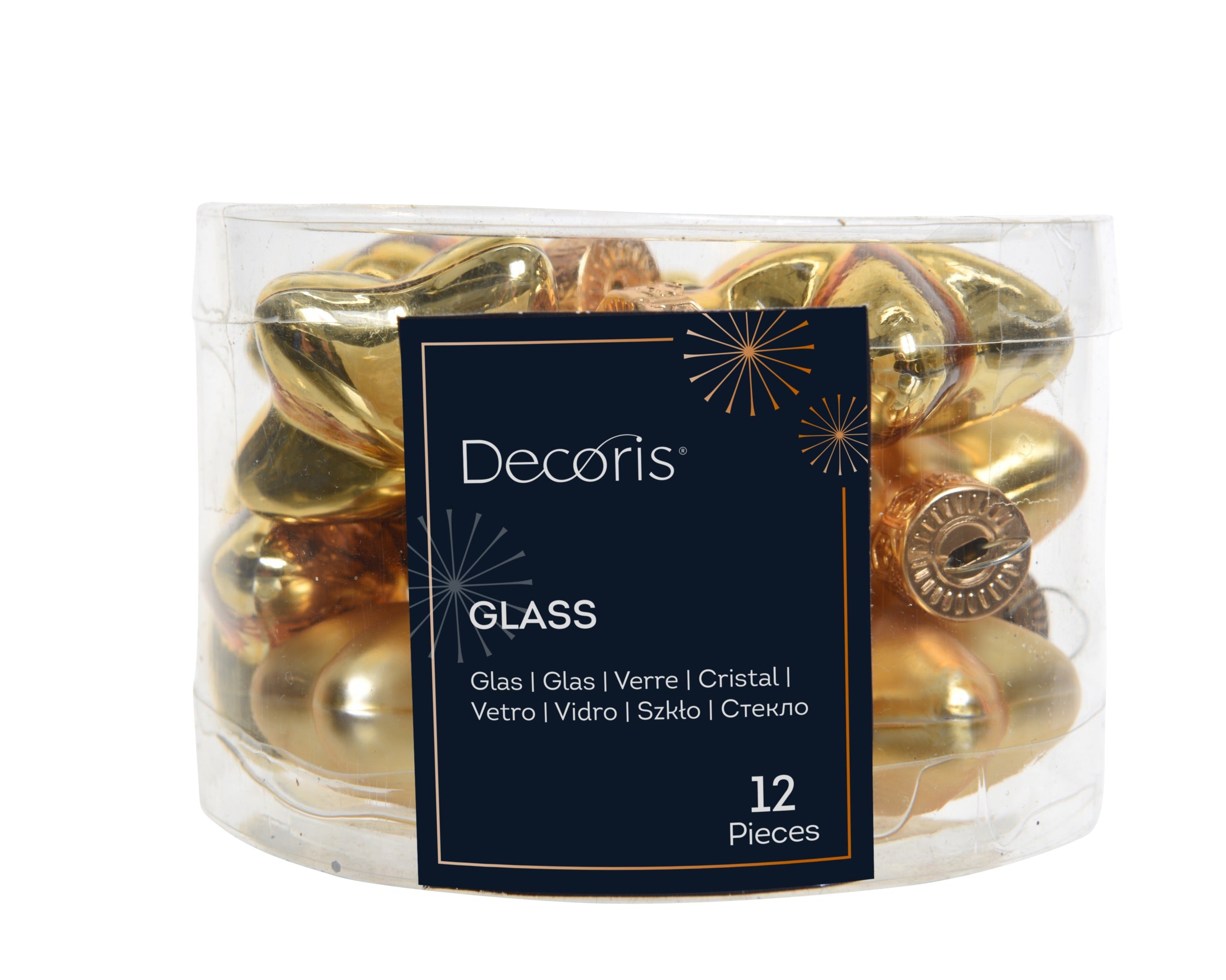 Kerstballen ster glas glans/mat mix 4.5x4cm - licht goud 12st. 12st.