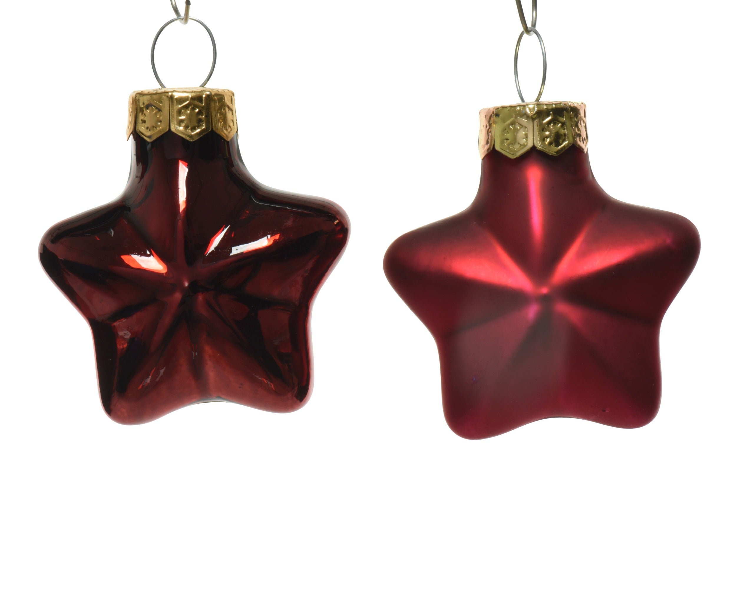 Kerstballen ster glas glans/mat mix 4.5x4cm - ossenbloed 12st. ed - rood 12stuks