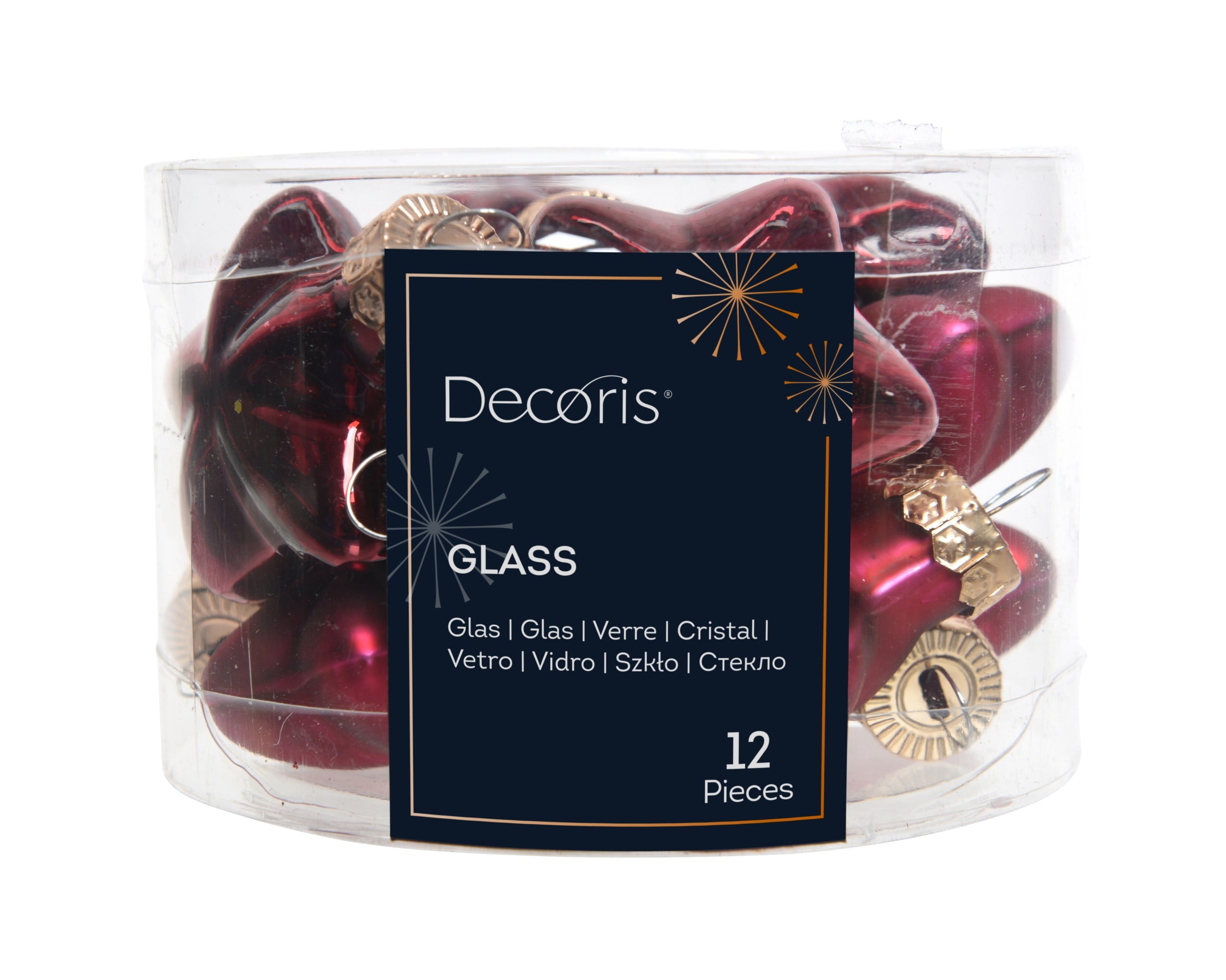 Kerstballen ster glas glans/mat mix 4.5x4cm - ossenbloed 12st. ed - rood 12stuks