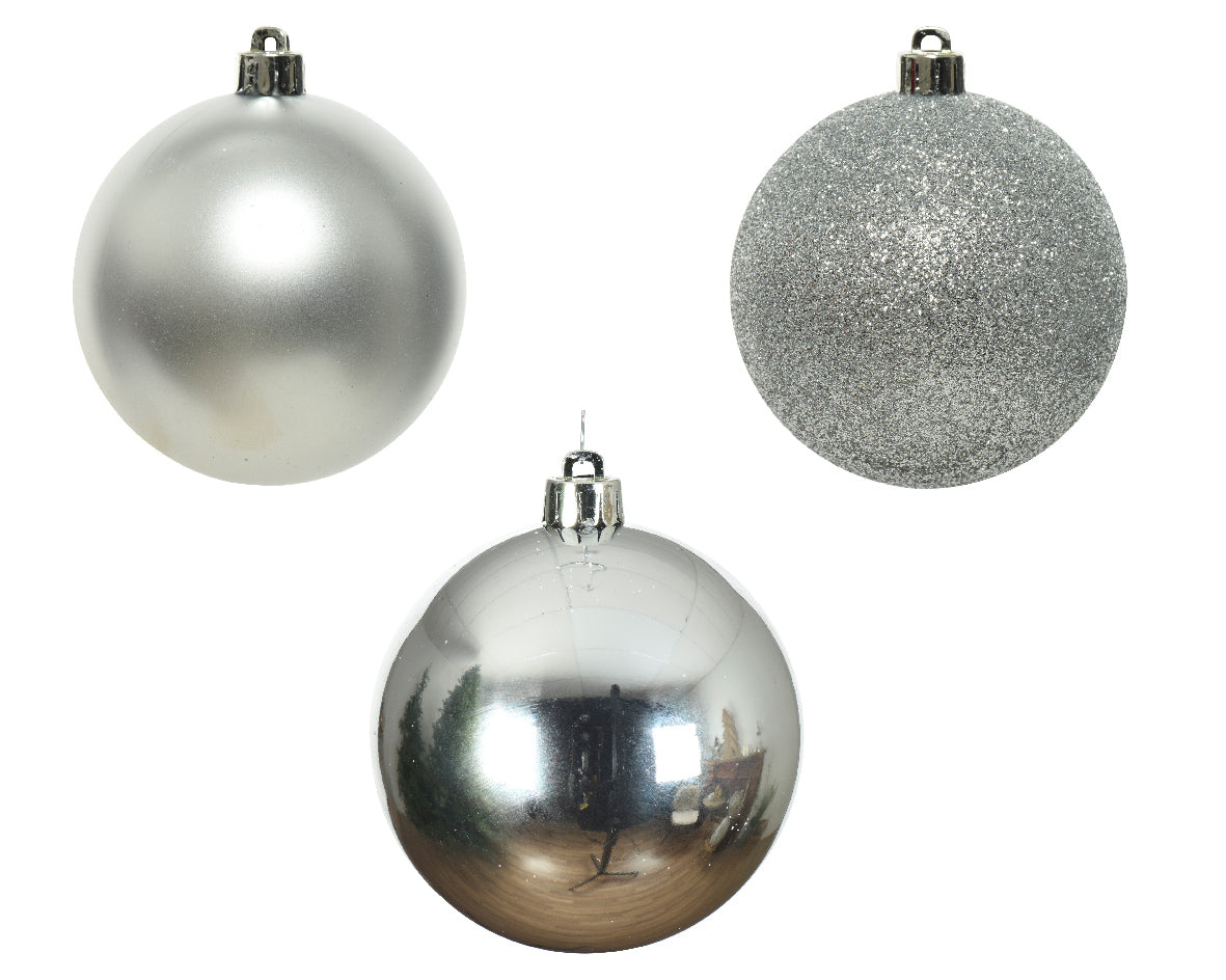 Kerstballen kunststof glans/mat/glitter mix 6cm - zilver 10st.