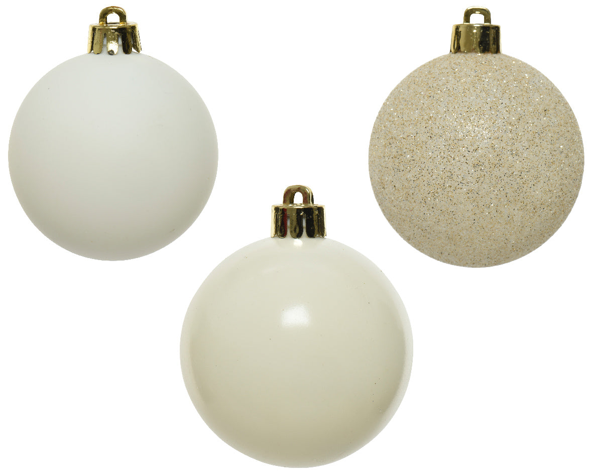 Kerstballen kunststof glans/mat/glitter mix 6cm - wolwit 10st.