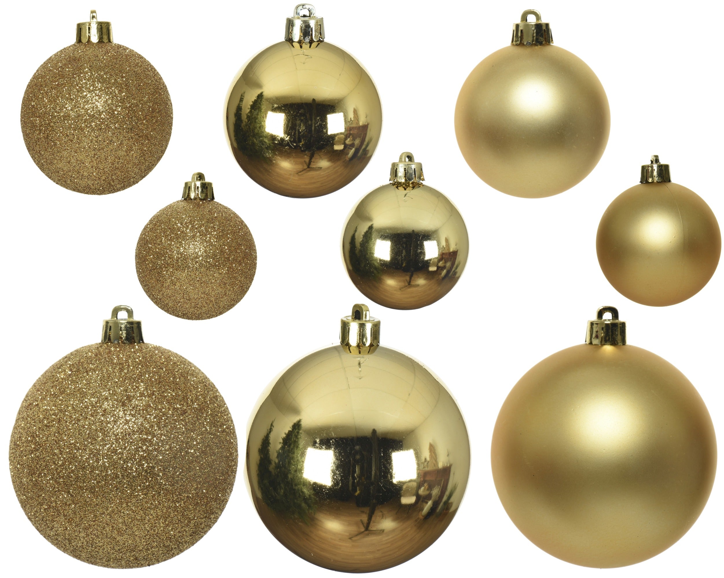 Kerstballen kunststof glans/mat/glitter mix 6cm 5cm 4cm - licht goud 30st. mix